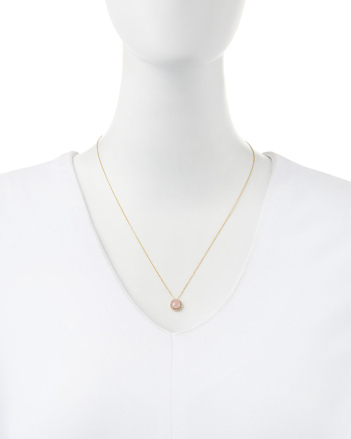 6mm Rose Quartz & White Sapphire Pendant Necklace