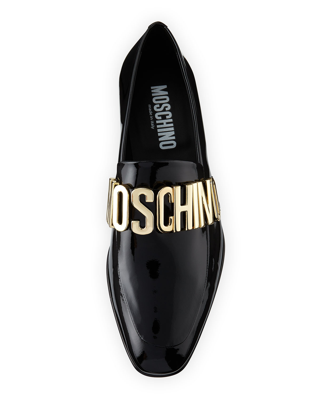 Patent Leather Loafer w/Logo Lettering, Black