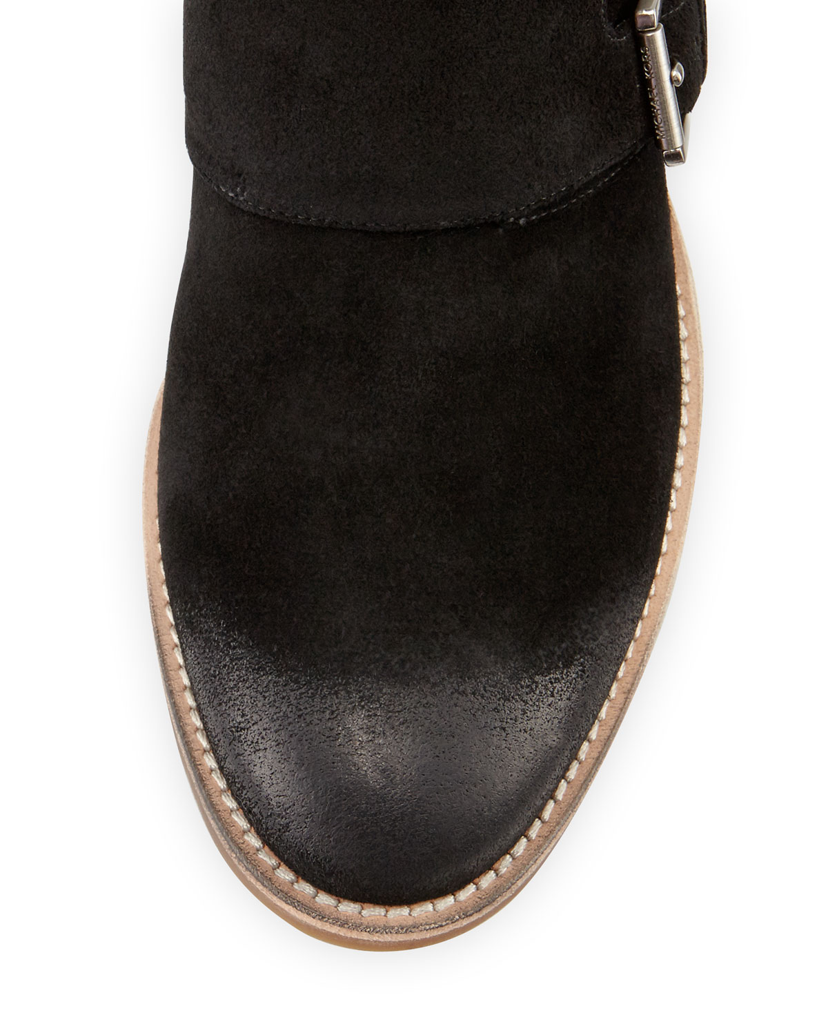 Adams Double-Monk Flat Suede Bootie, Black