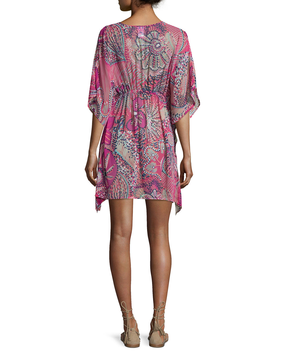 Carnival Printed V-Neck Short Caftan Coverup