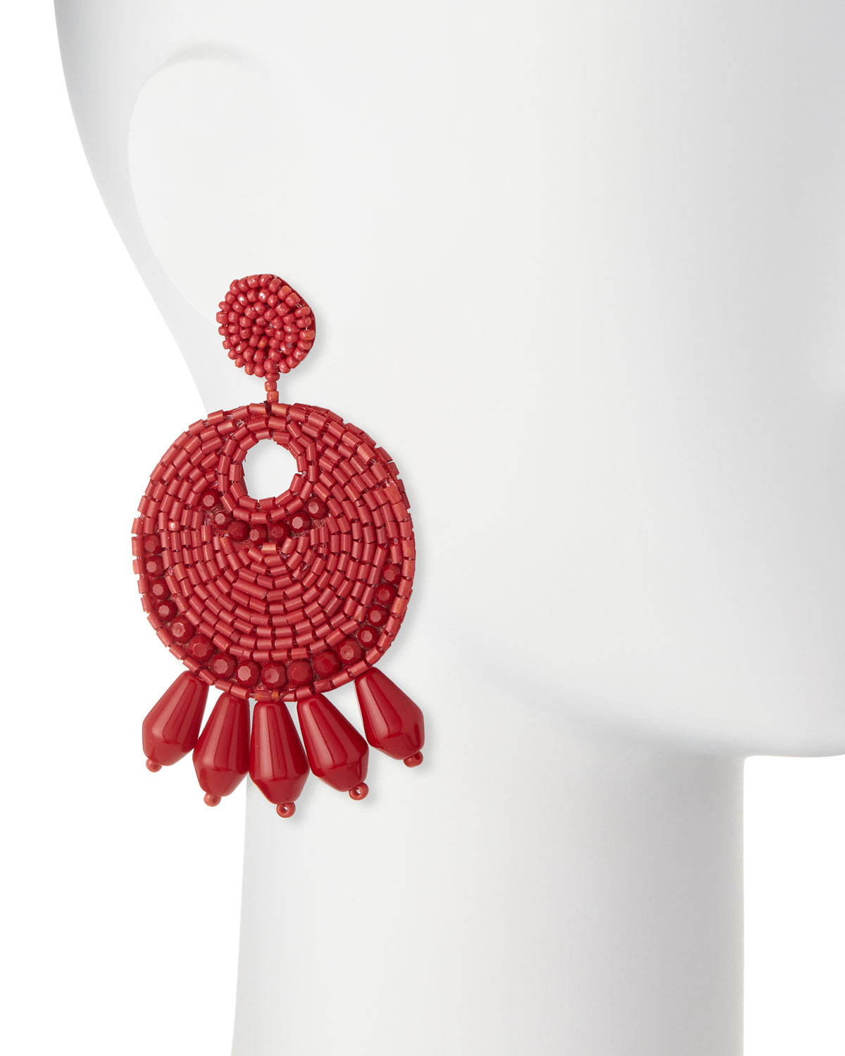 Beaded Hoop Drop Earrings, Red