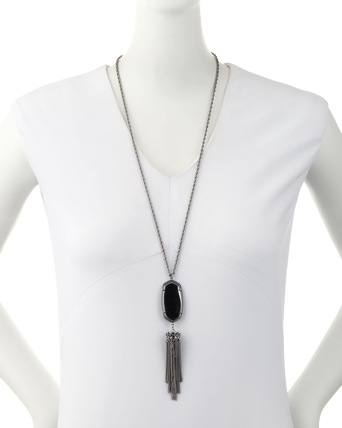 Rayne Long Pendant Necklace, Gray Pattern