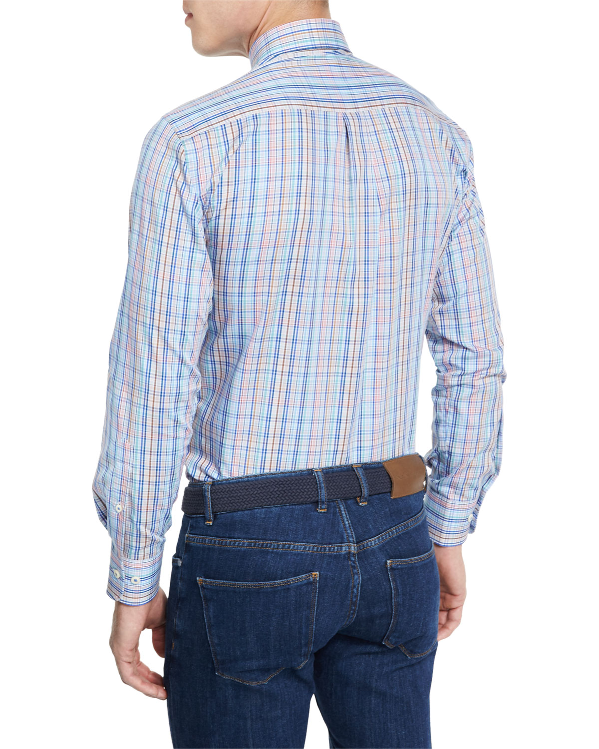 Crown Pin-Plaid Long-Sleeve Sport Shirt