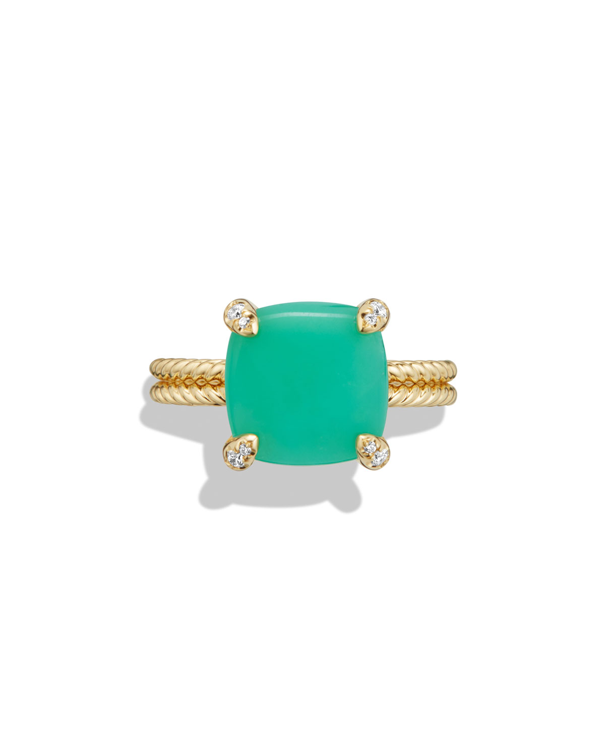 Châtelaine 18k Gold 11mm Chrysoprase Ring w/ Diamonds, Size 6