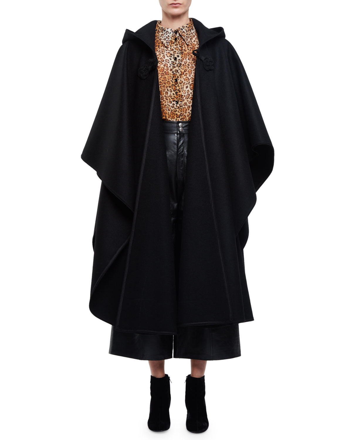 Hooded Oversized Cape W/Tassel, Black