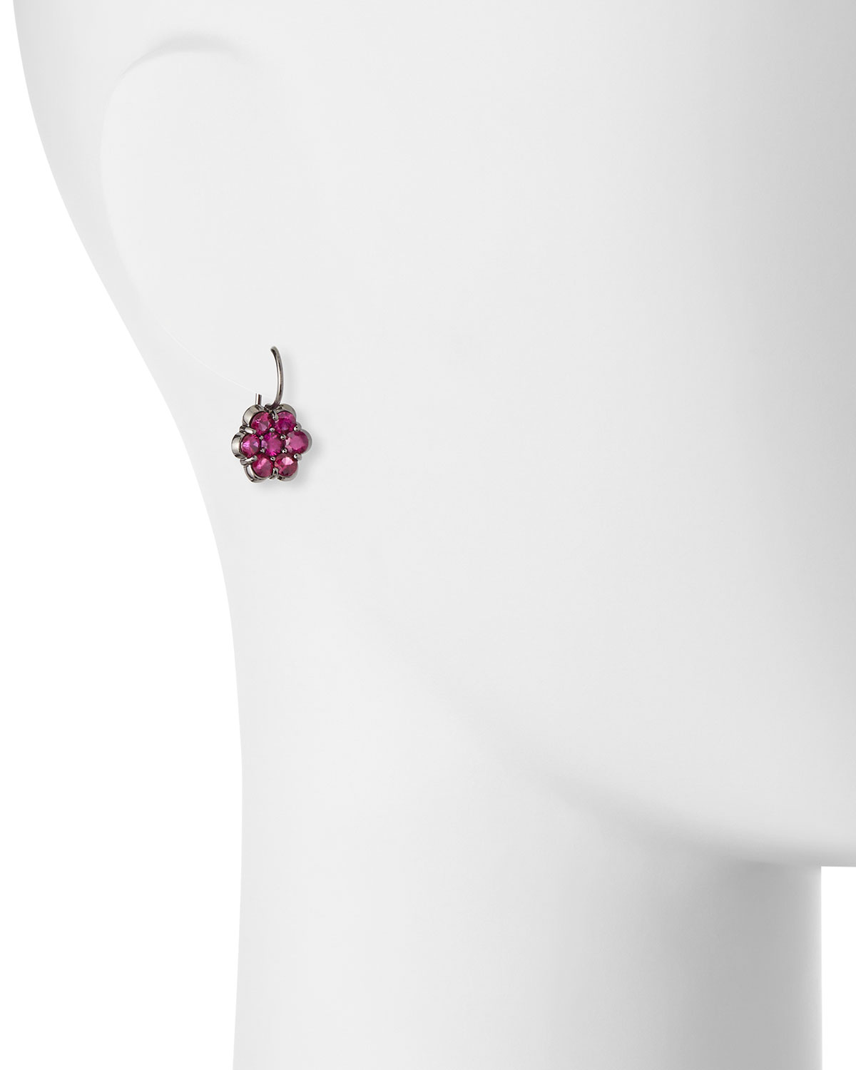 18K Black Gold & Ruby Floral Drop Earrings