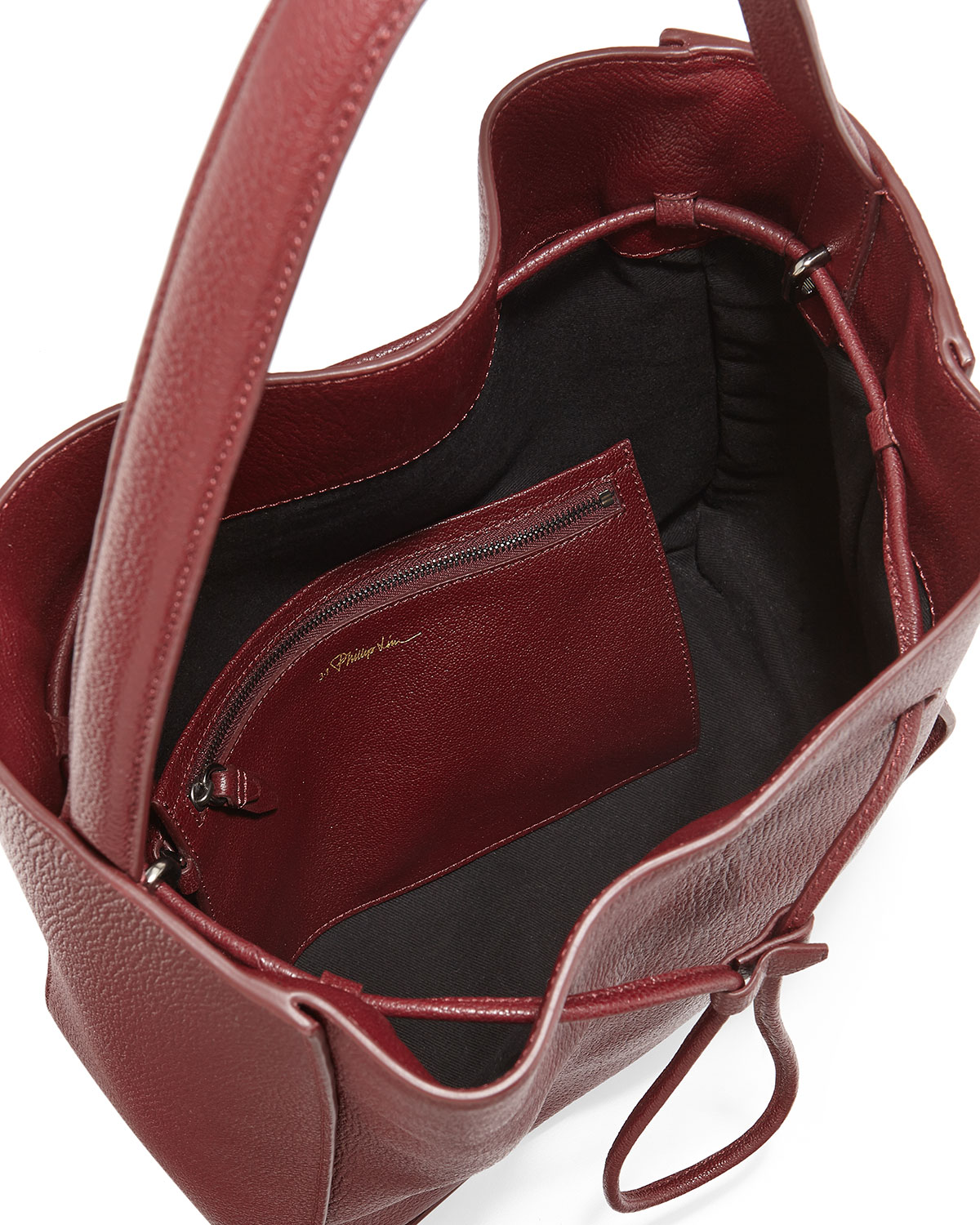 Soleil Large Drawstring Bucket Bag, Burgundy