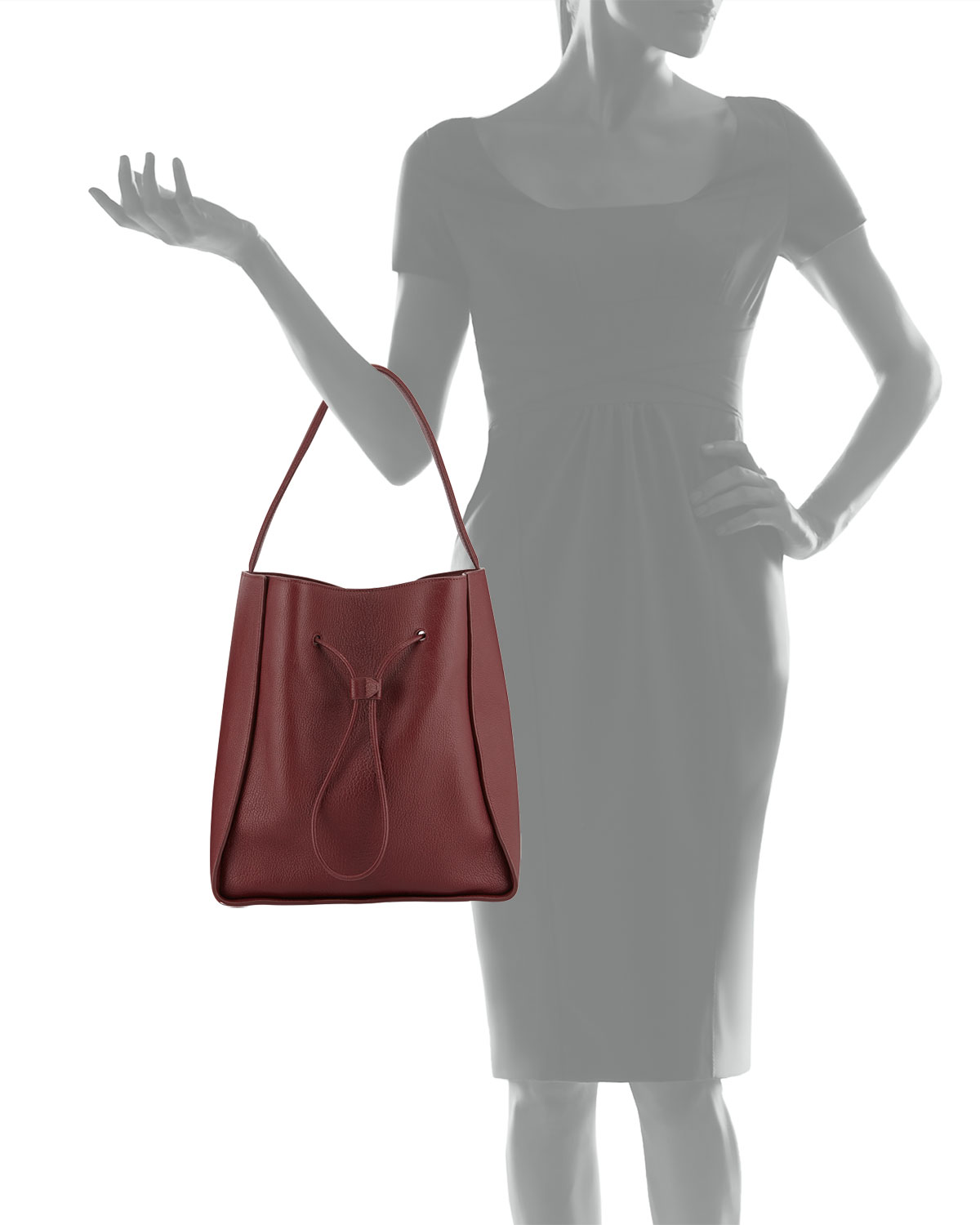 Soleil Large Drawstring Bucket Bag, Burgundy