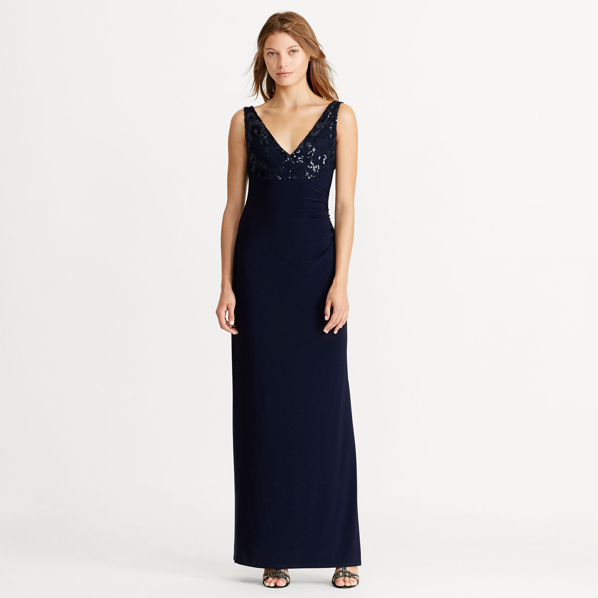 Sequined Cowl-Back Jersey Gown