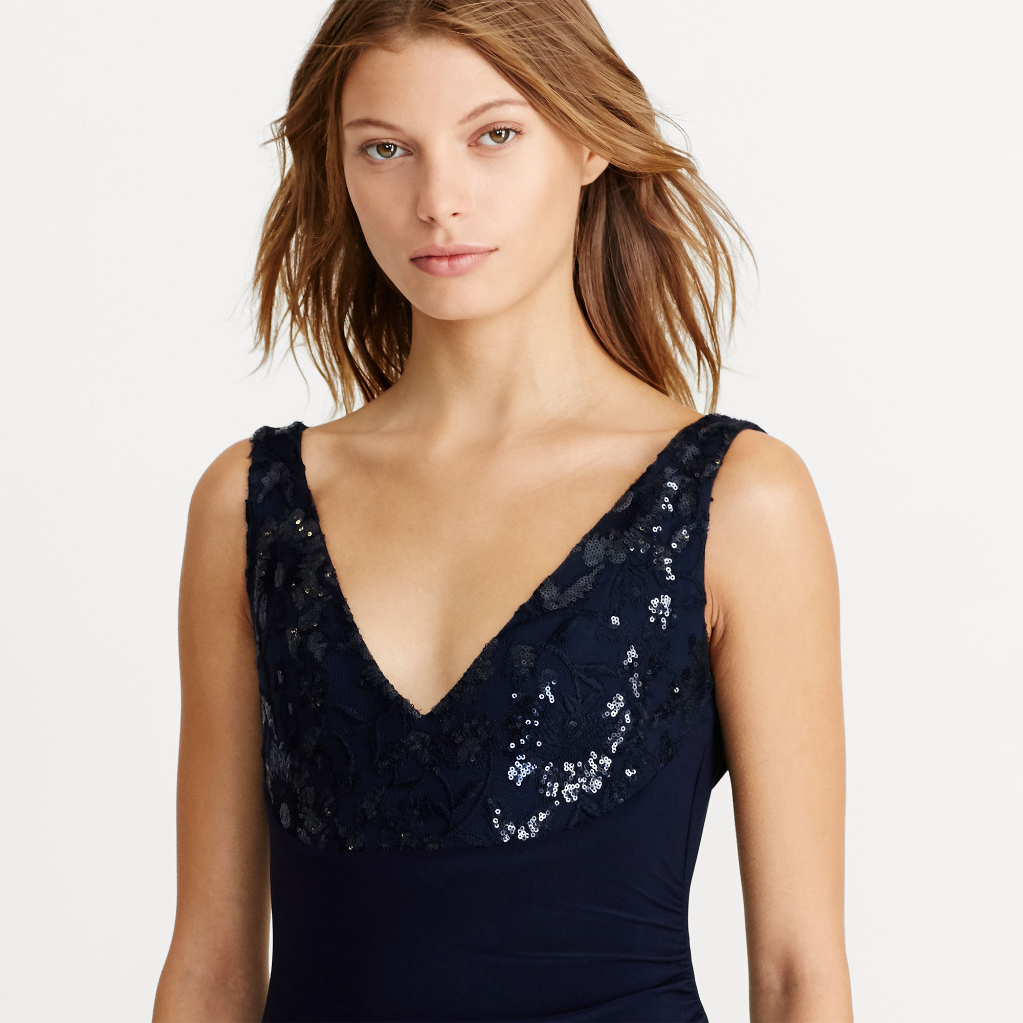 Sequined Cowl-Back Jersey Gown