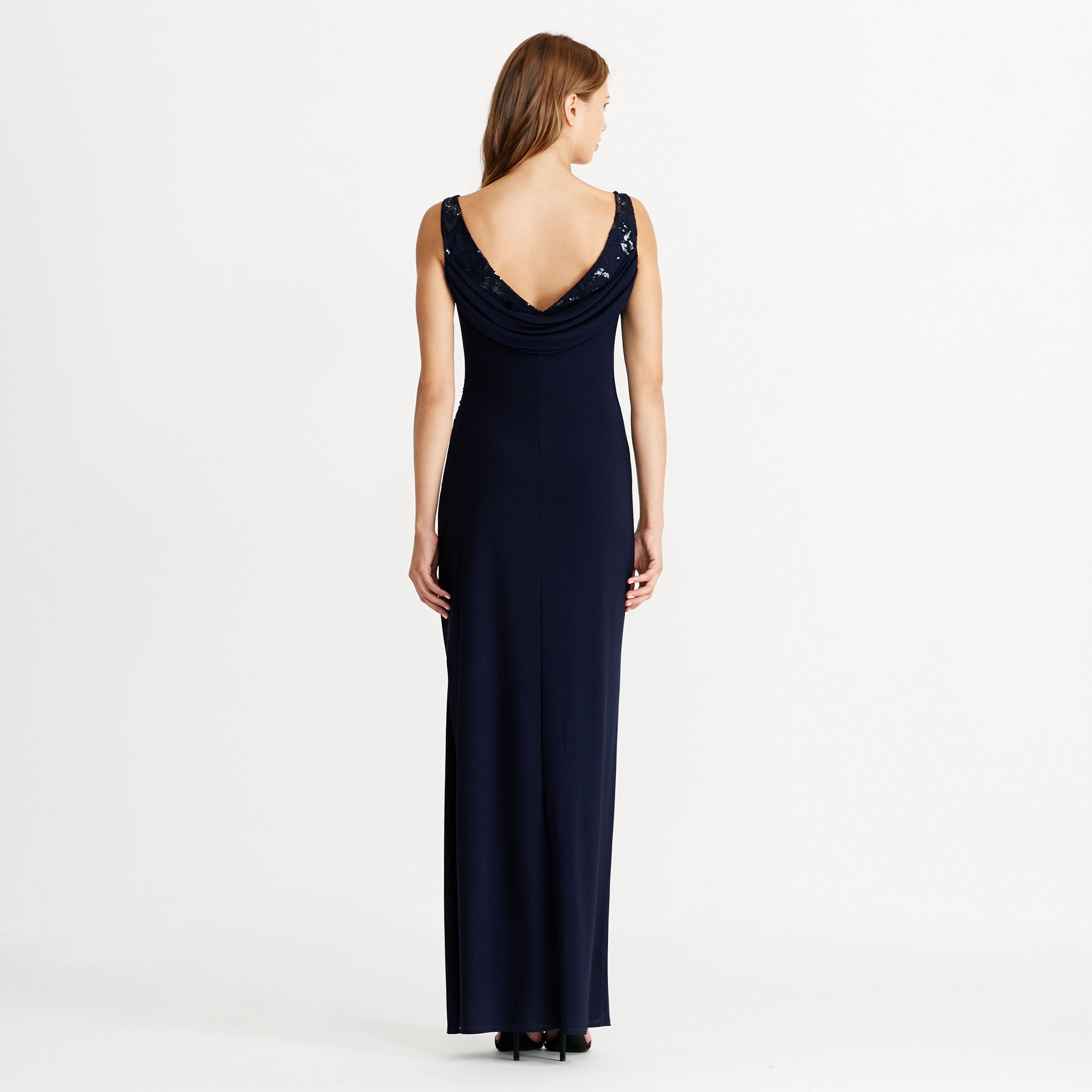 Sequined Cowl-Back Jersey Gown