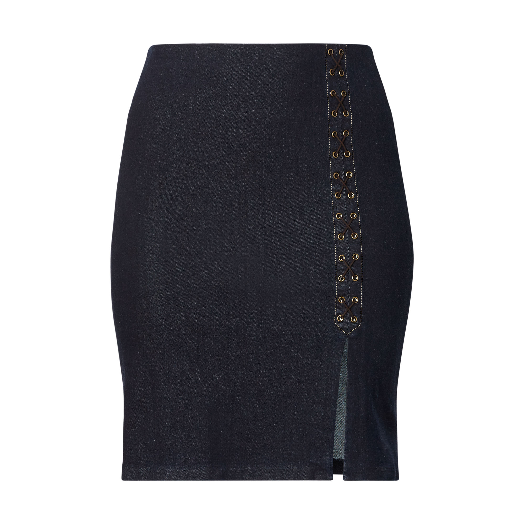 Lace-Up Denim Pencil Skirt