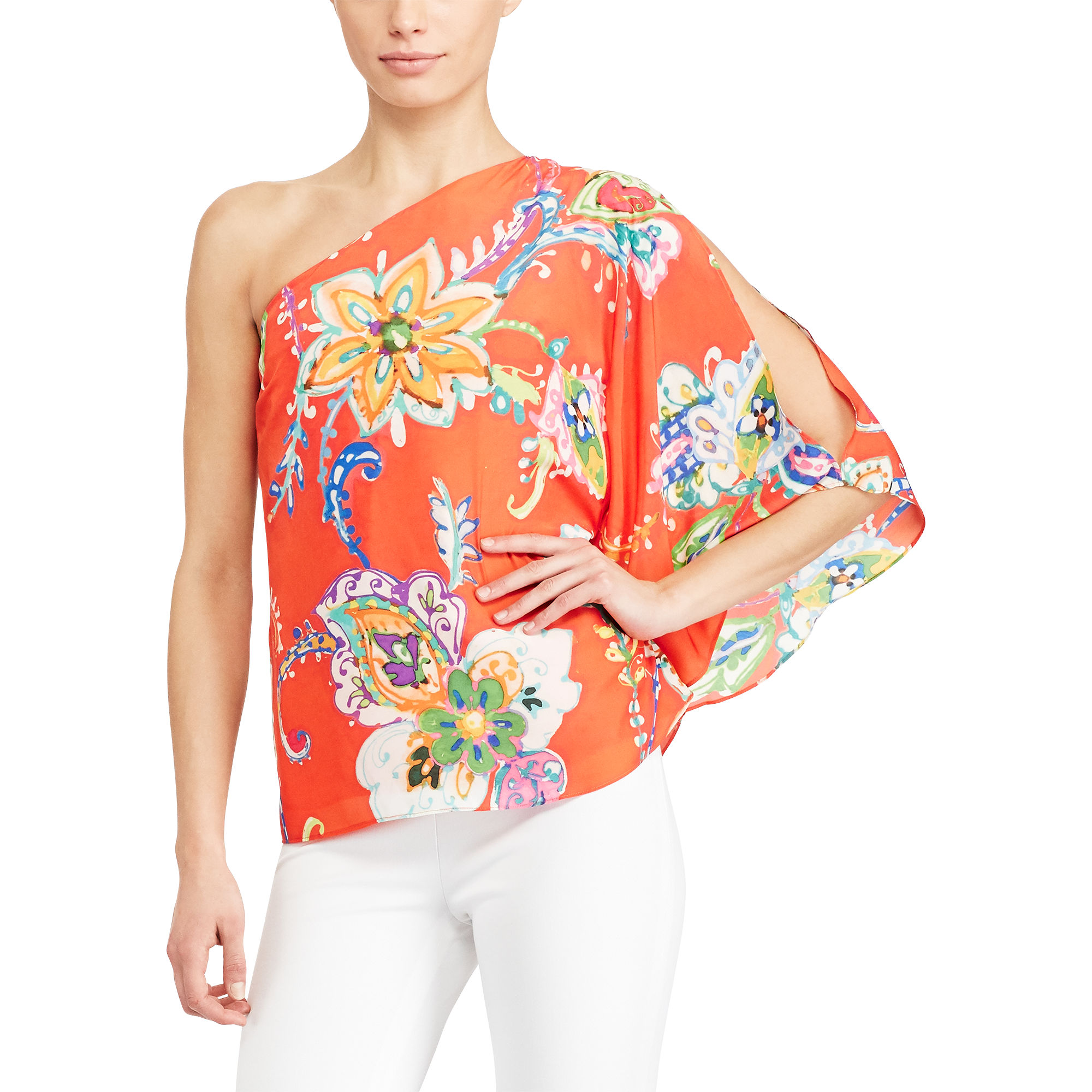 Floral Crepe One-Shoulder Top