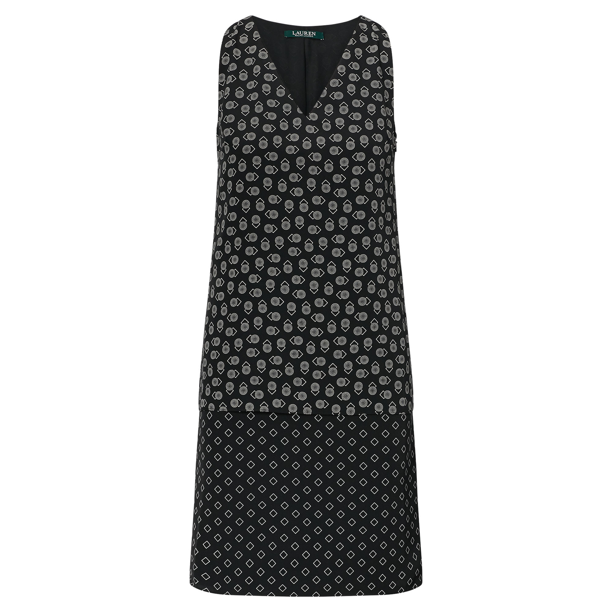 Pattern-Blocked Crepe Dress