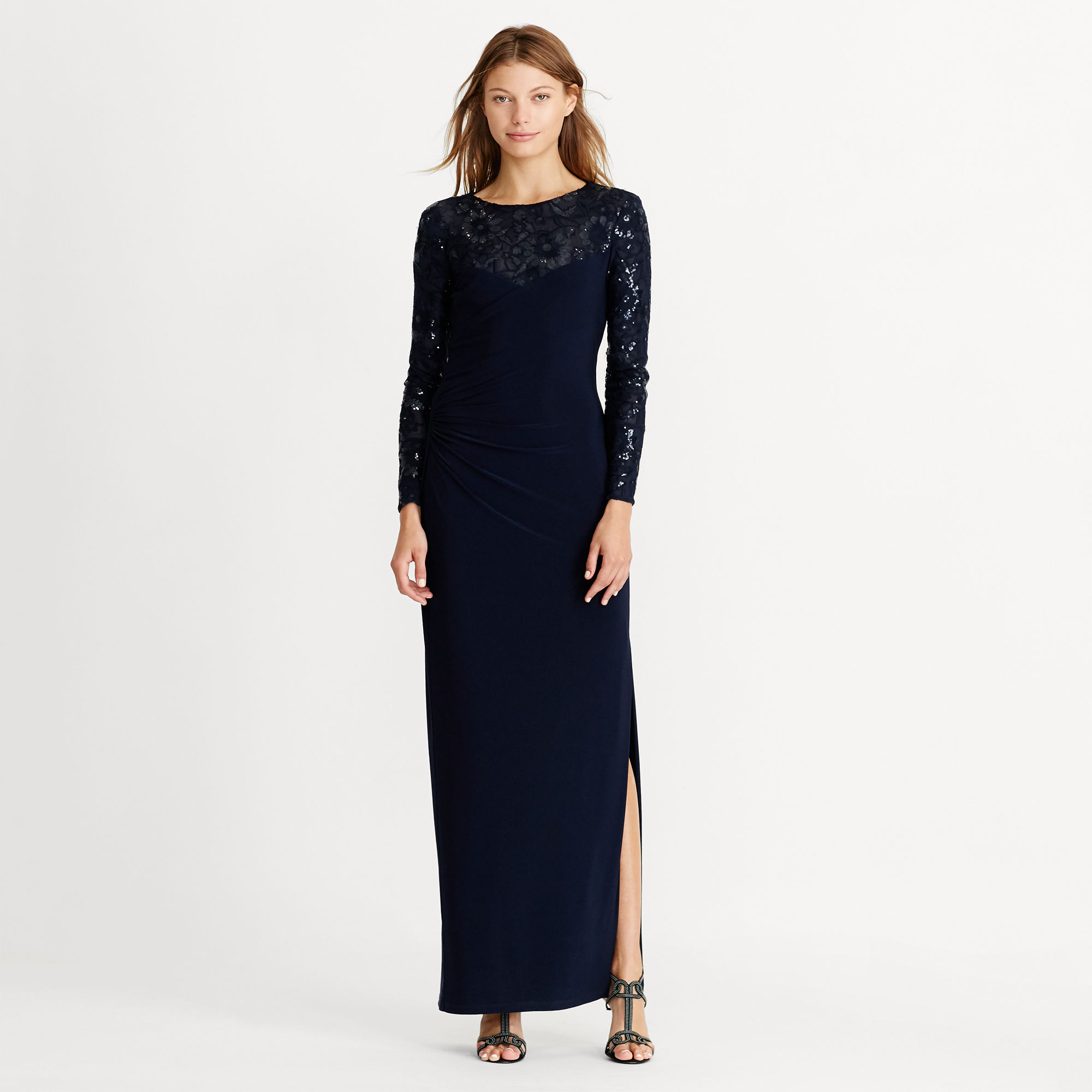 Sequined-Yoke Jersey Gown