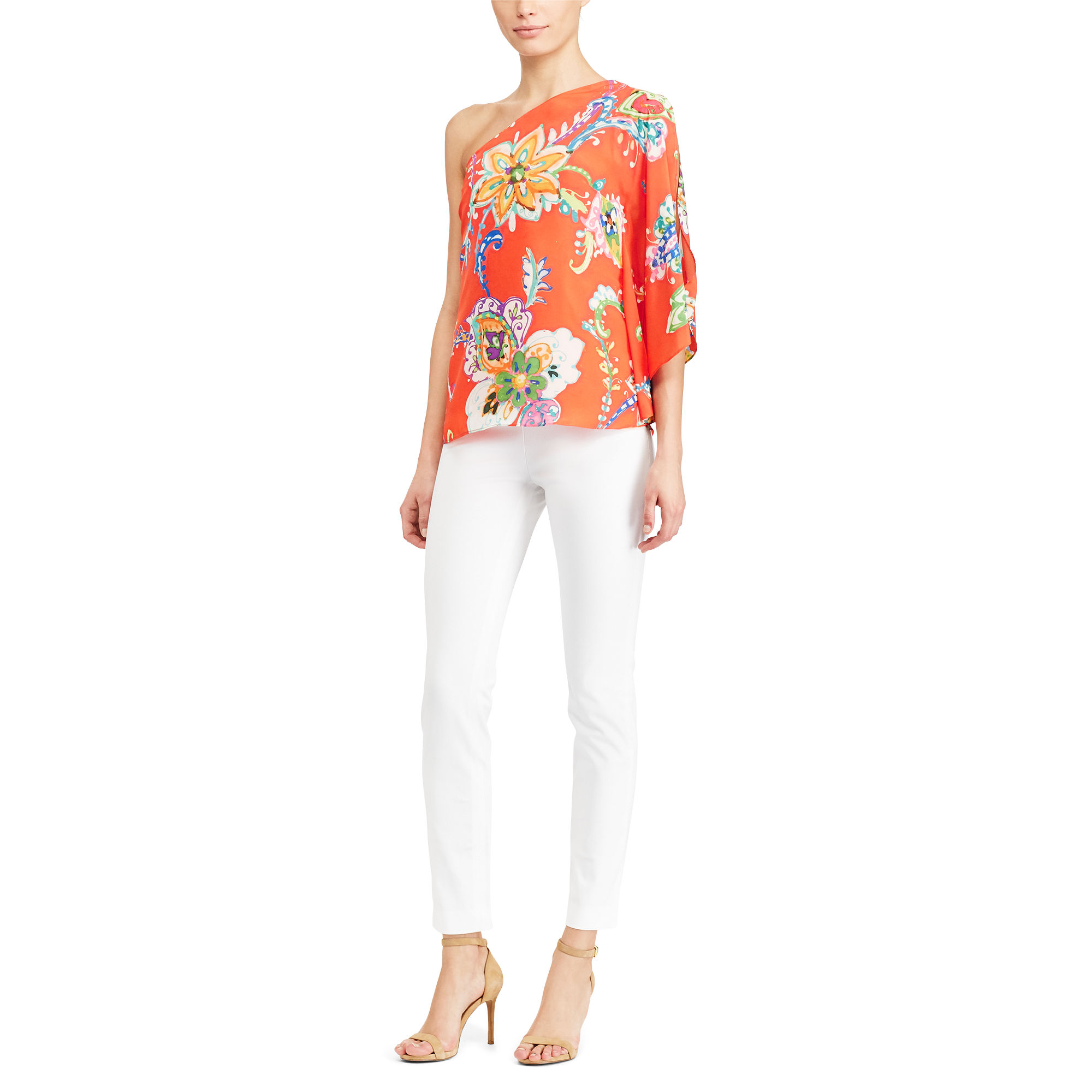 Floral Crepe One-Shoulder Top