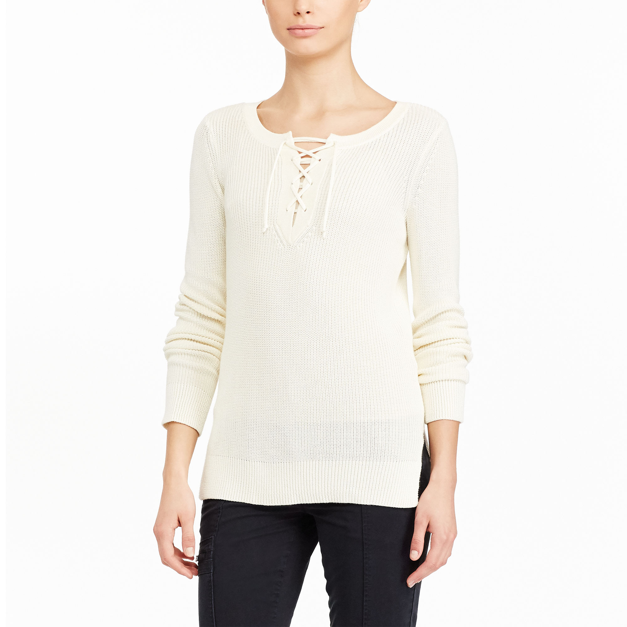 Cotton-Blend Lace-Up Sweater