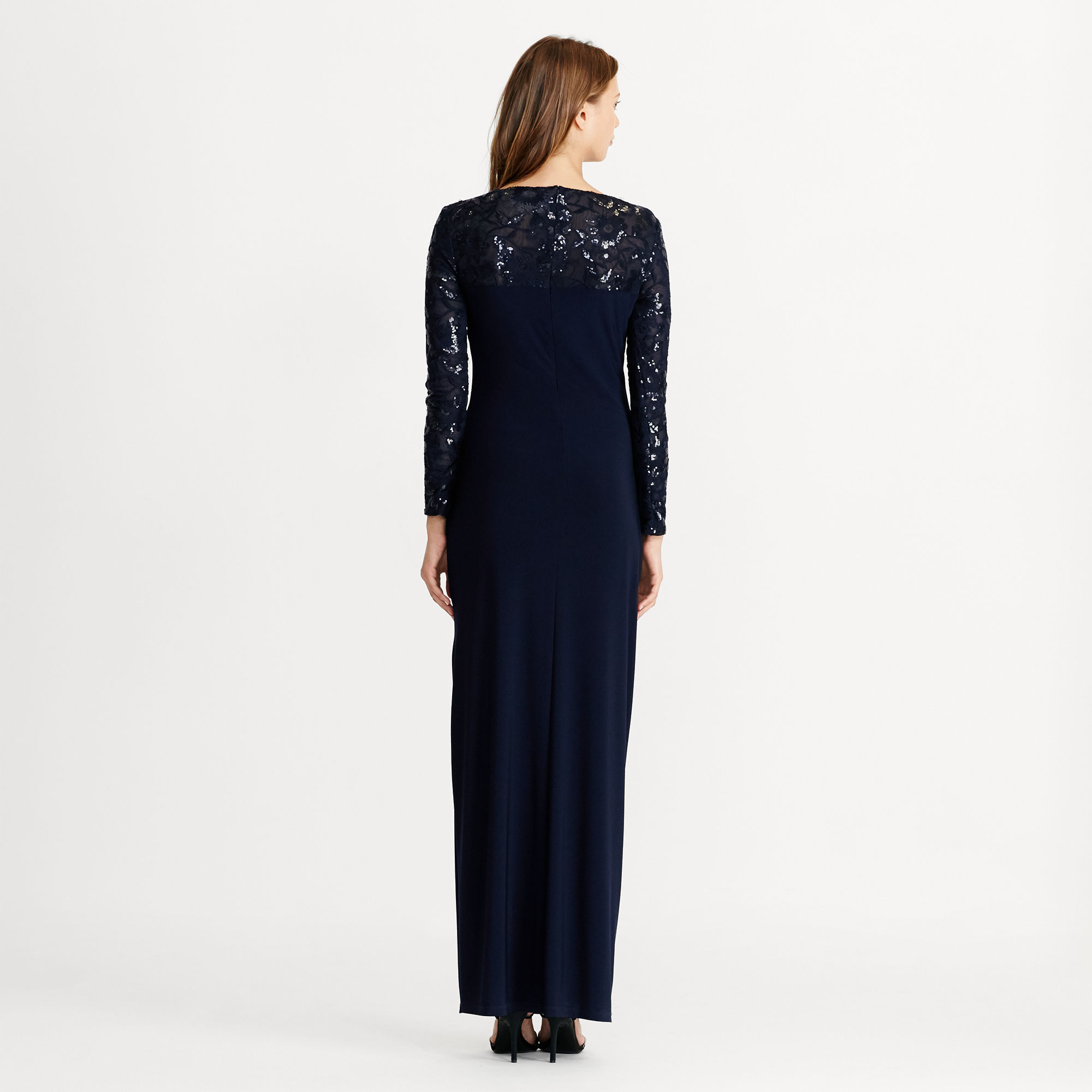 Sequined-Yoke Jersey Gown