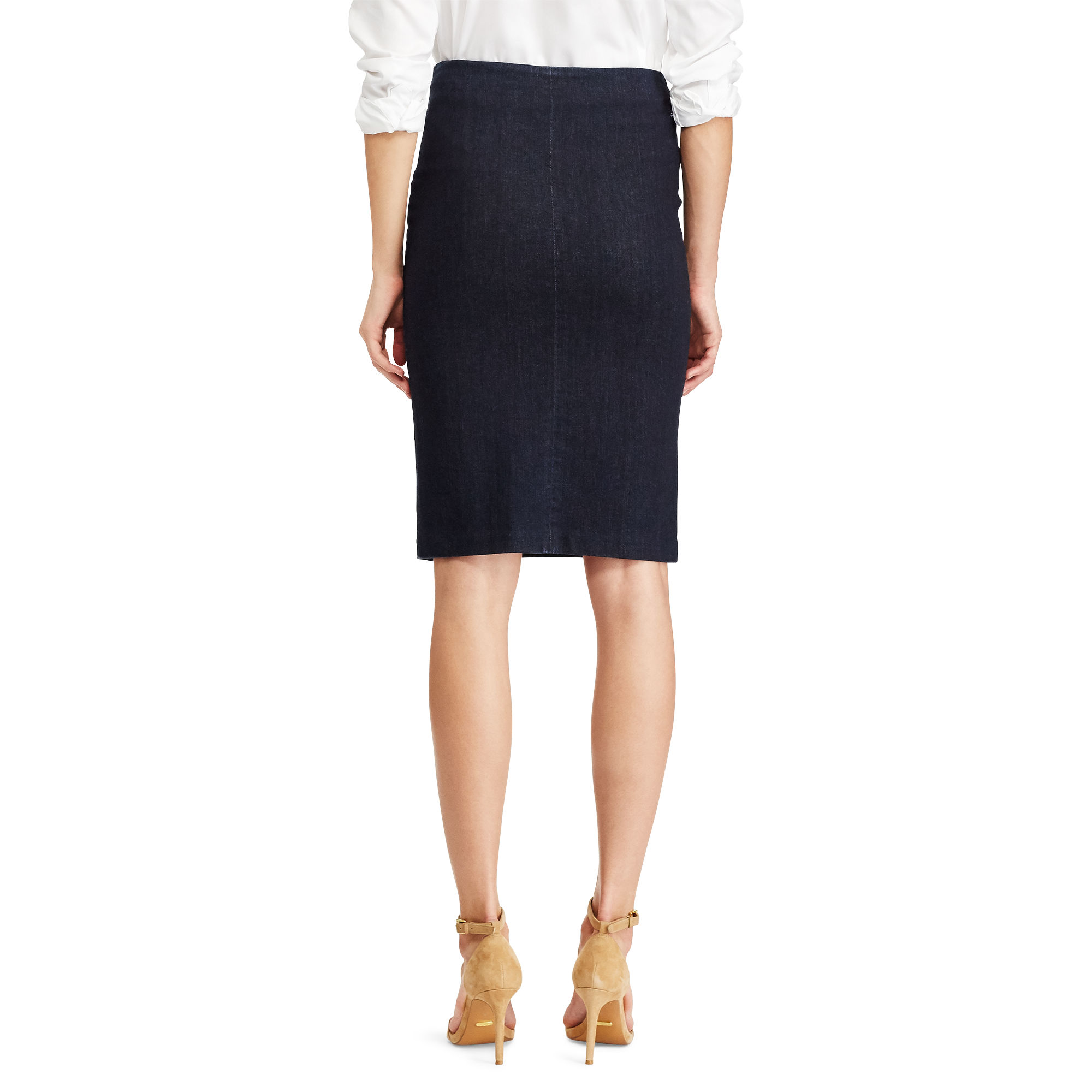 Lace-Up Denim Pencil Skirt