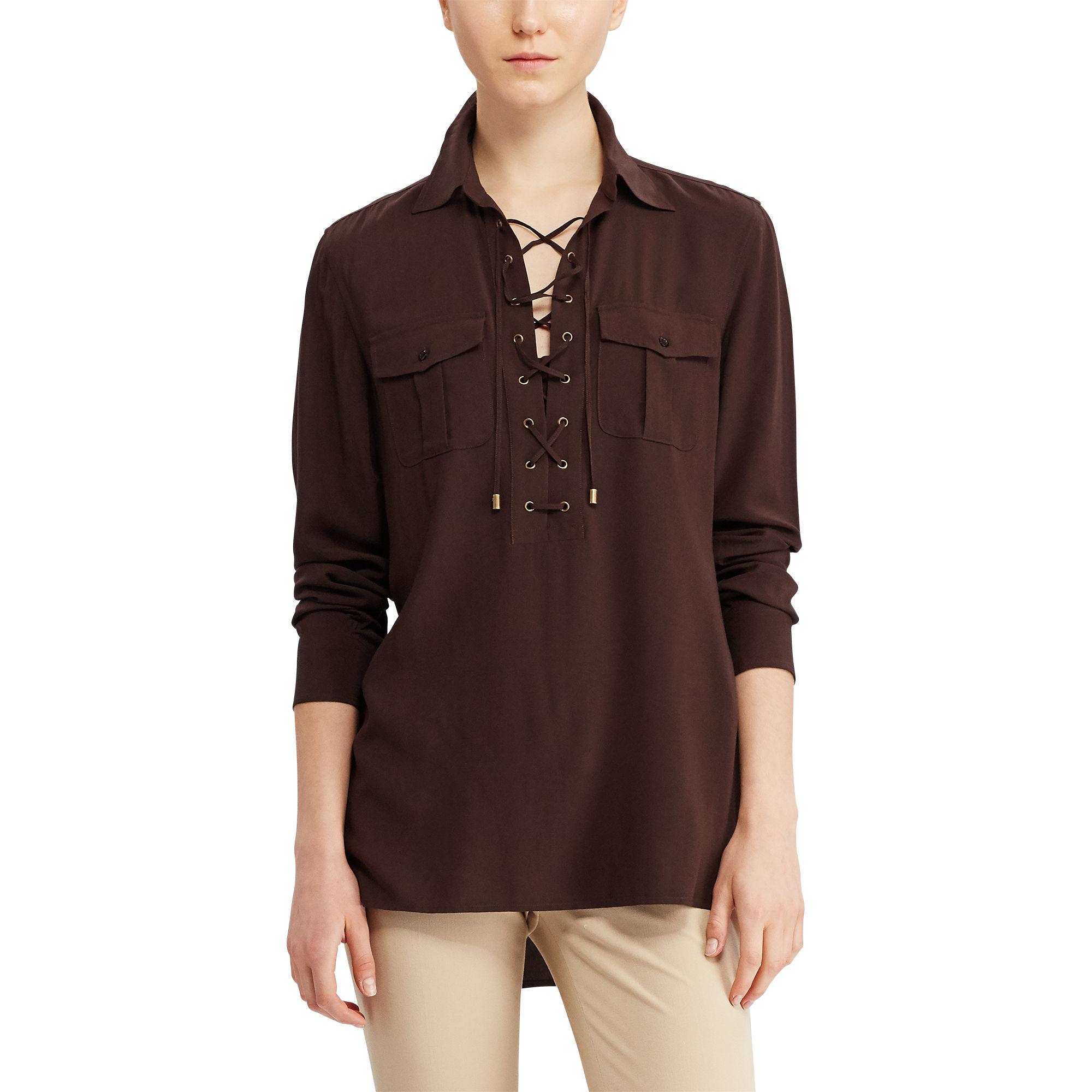 Lace-Up Crepe Tunic Top