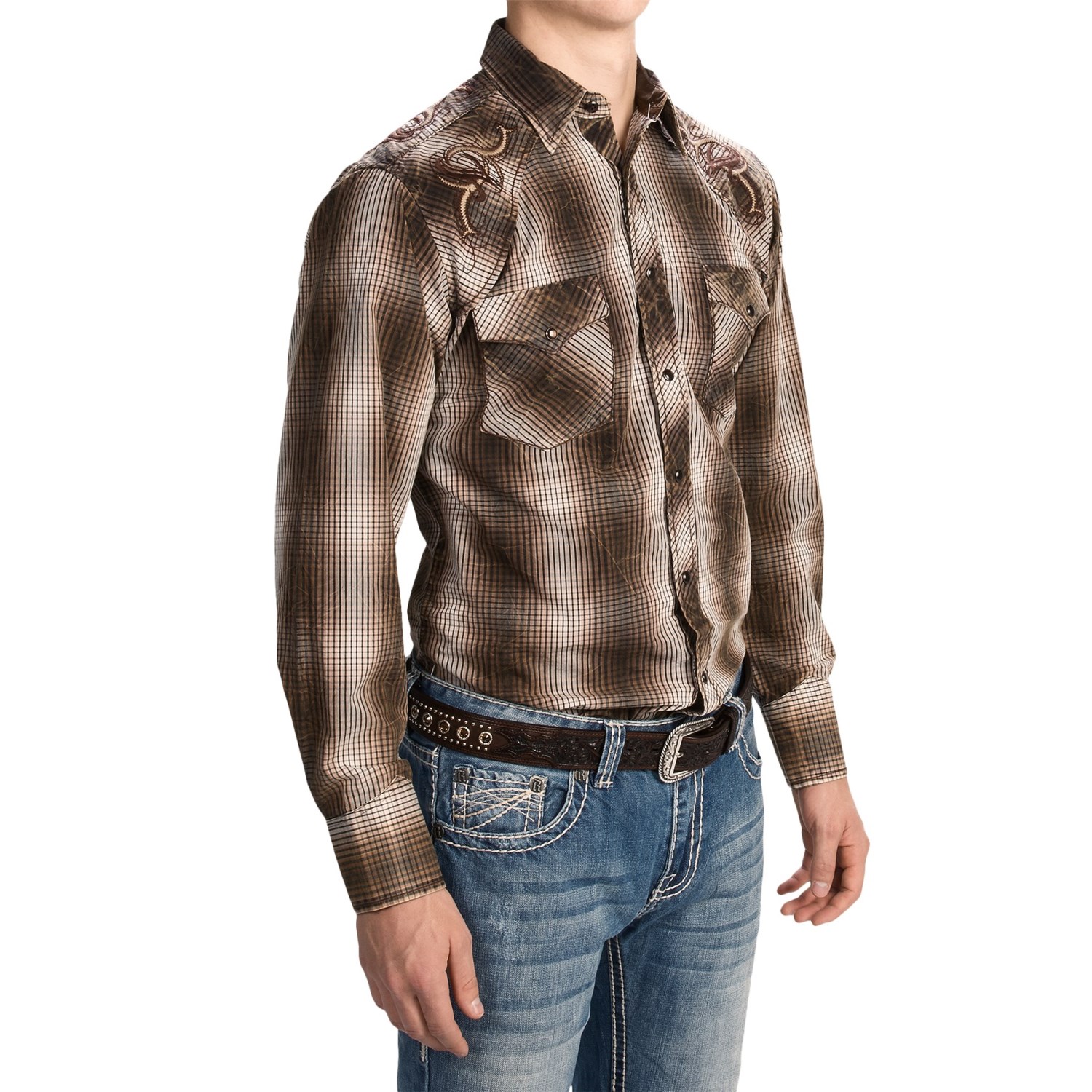 Panhandle Slim 90 Proof Embroidery Check Shirt - Snap Front, Long Sleeve (For Men)