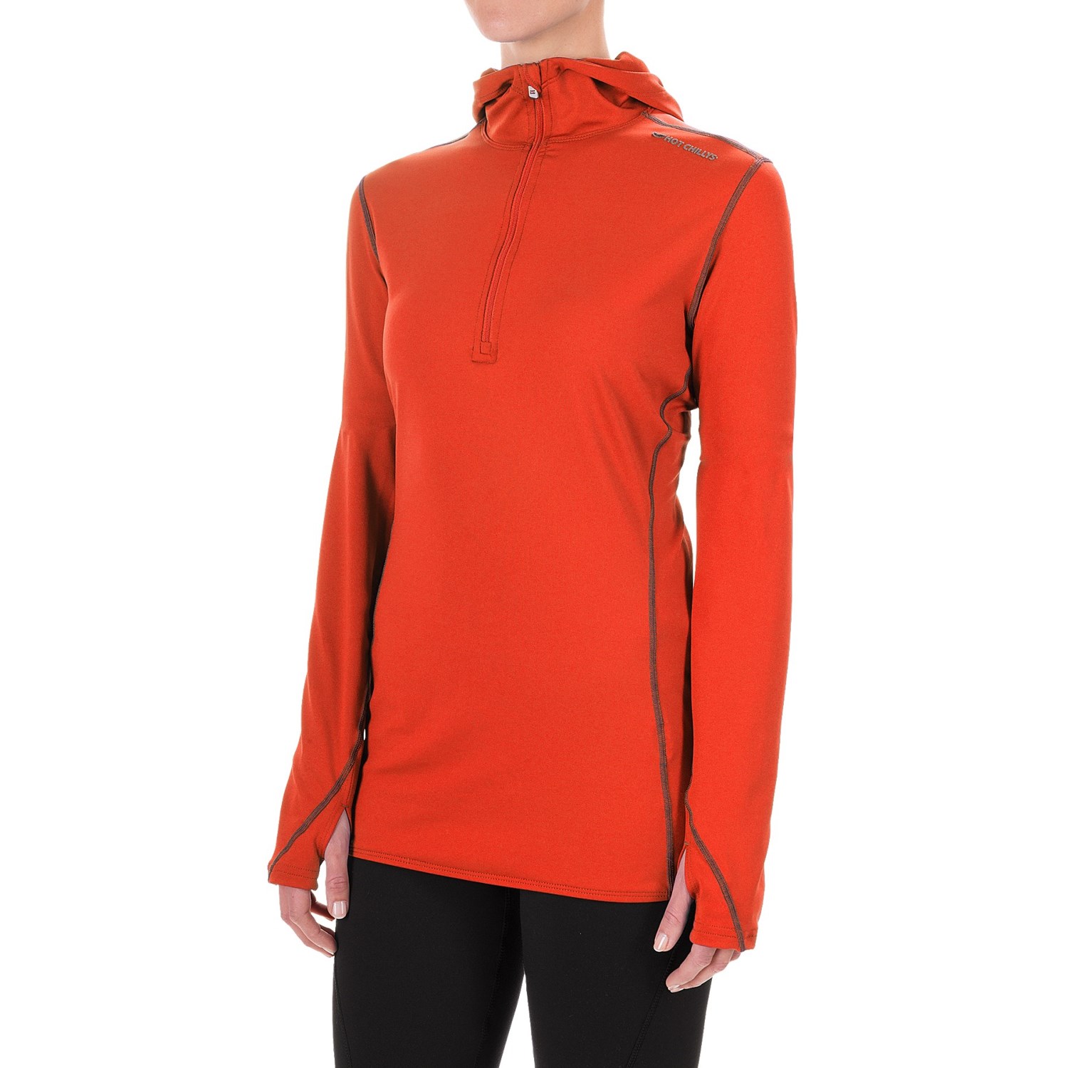 Hot Chillys Micro-Elite Chamois Hooded Base Layer Top - Zip Neck, Long Sleeve (For Women)