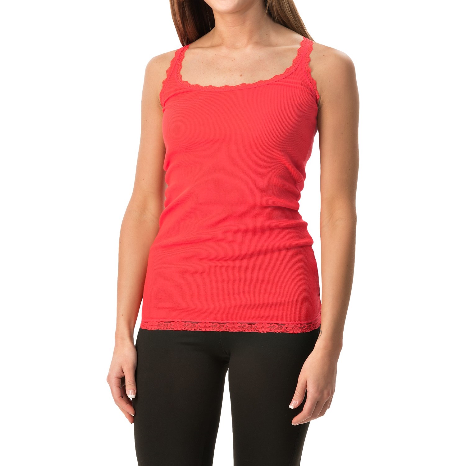 Rib-Knit Lace-Trim Tank Top (For Women)