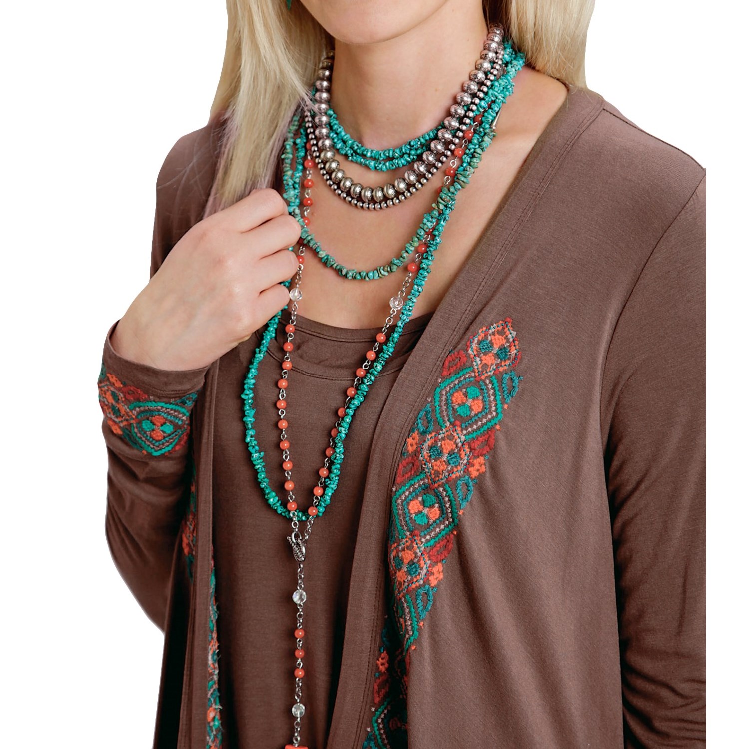 Stetson Embroidered Jersey Kimono Cardigan (For Women)