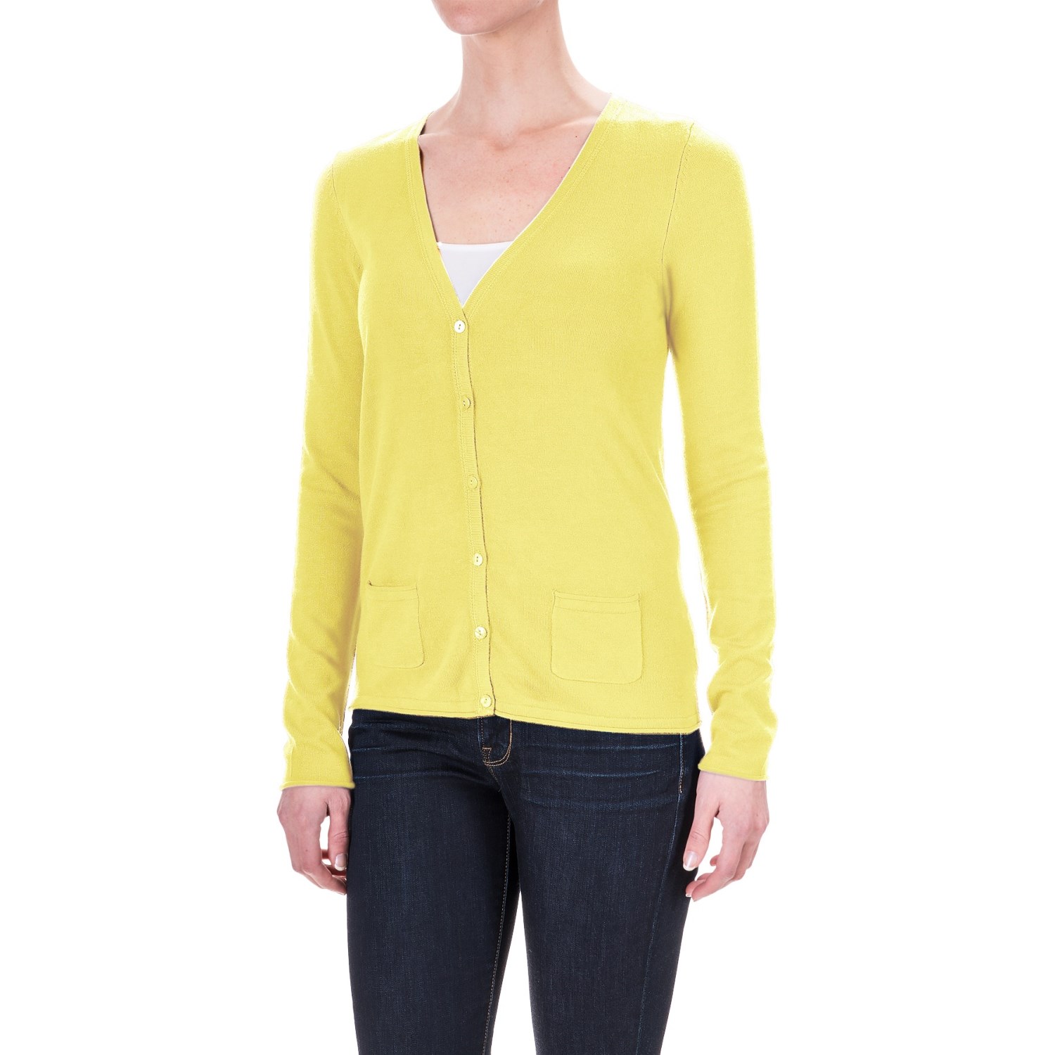 Rayon Pocketed Cardigan Sweater - V-Neck