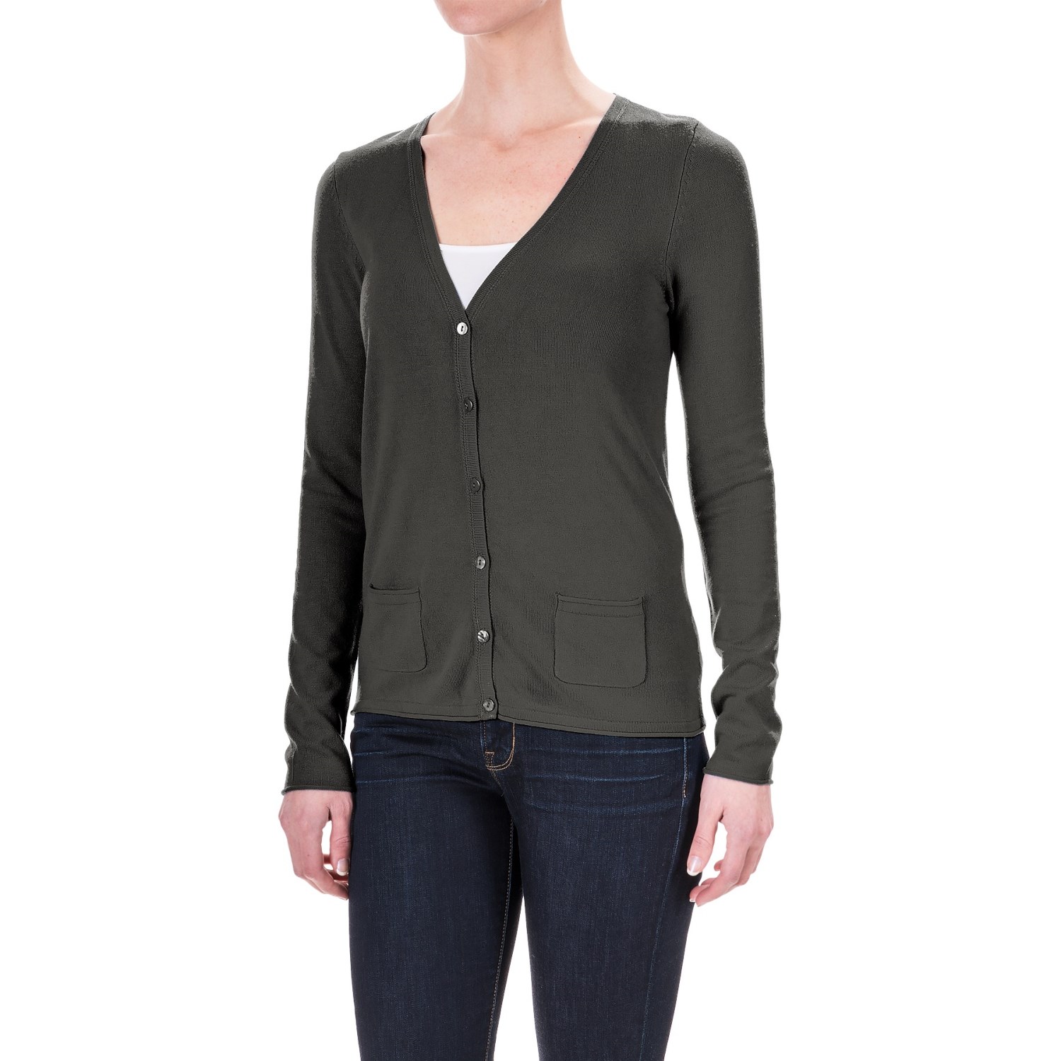 Rayon Pocketed Cardigan Sweater - V-Neck