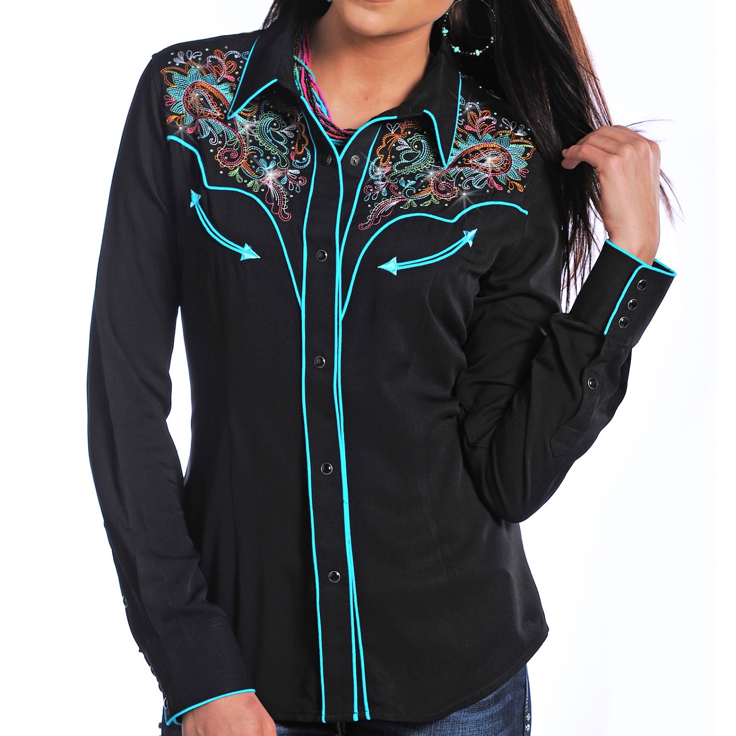 Panhandle Slim Retro Paisley Embroidered Shirt - Snap Front, Long Sleeve (For Women)