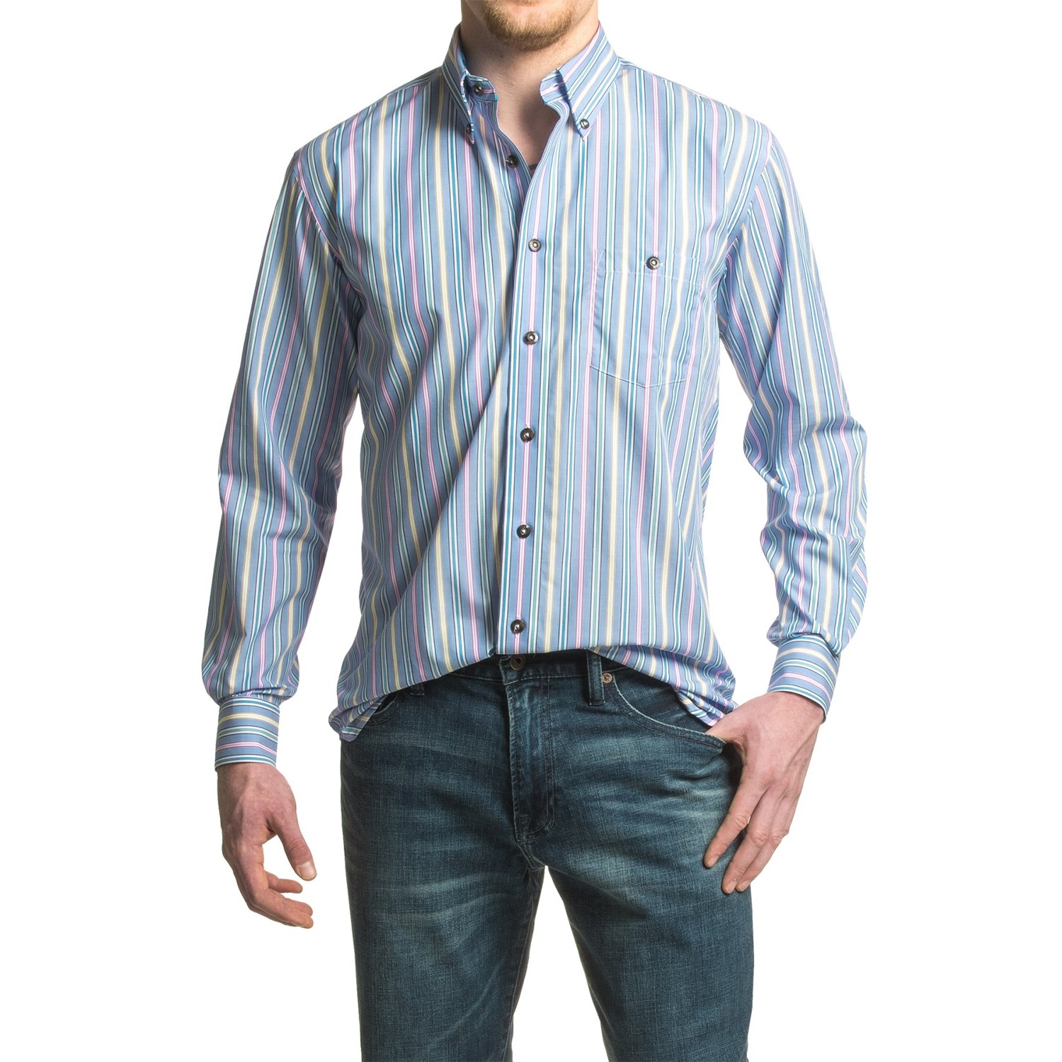 Viyella No-Iron Multi-Stripe Sport Shirt - Cotton, Long Sleeve (For Men)