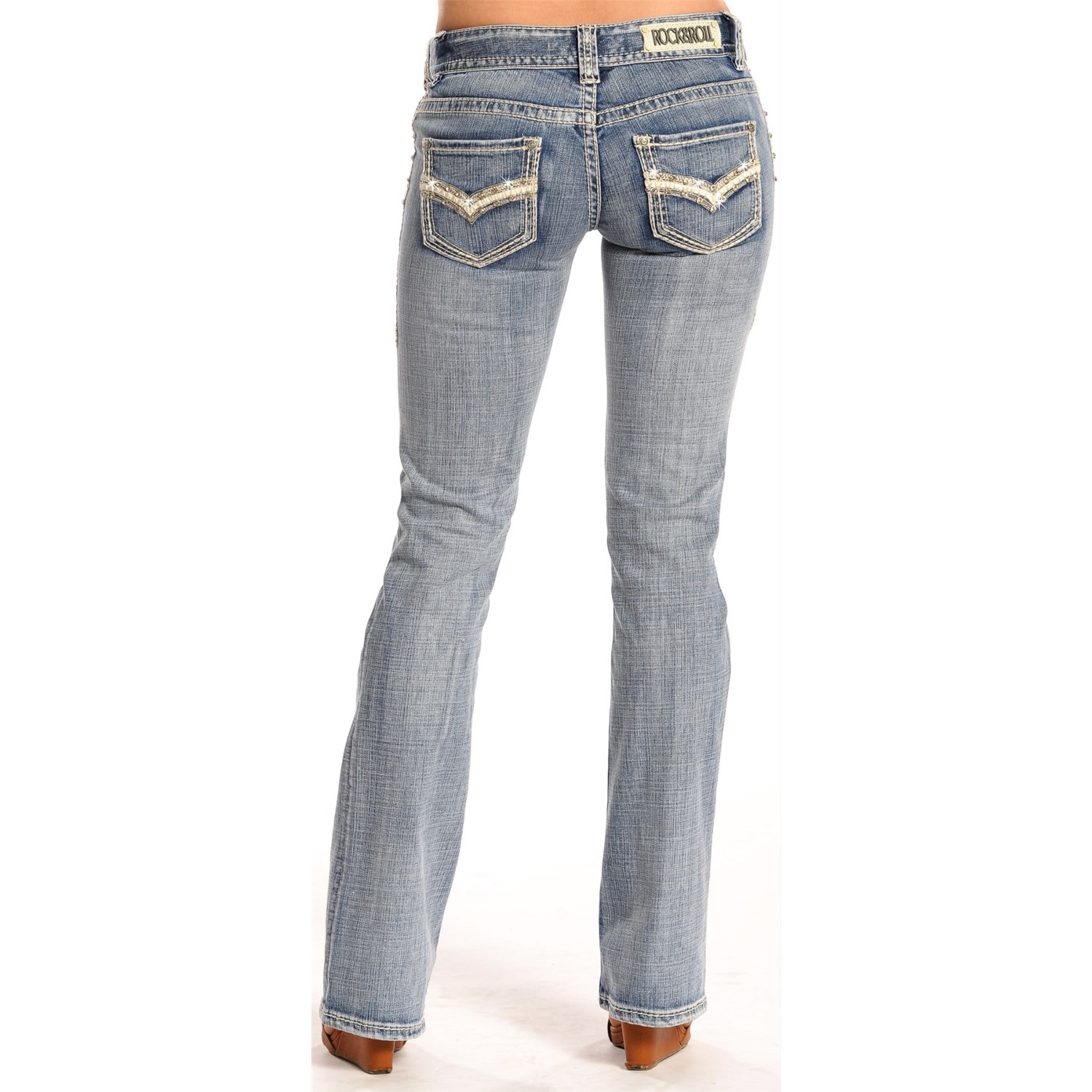 Rock & Roll Cowgirl Metallic Leather Accent Jeans - Low Rise, Bootcut (For Women)