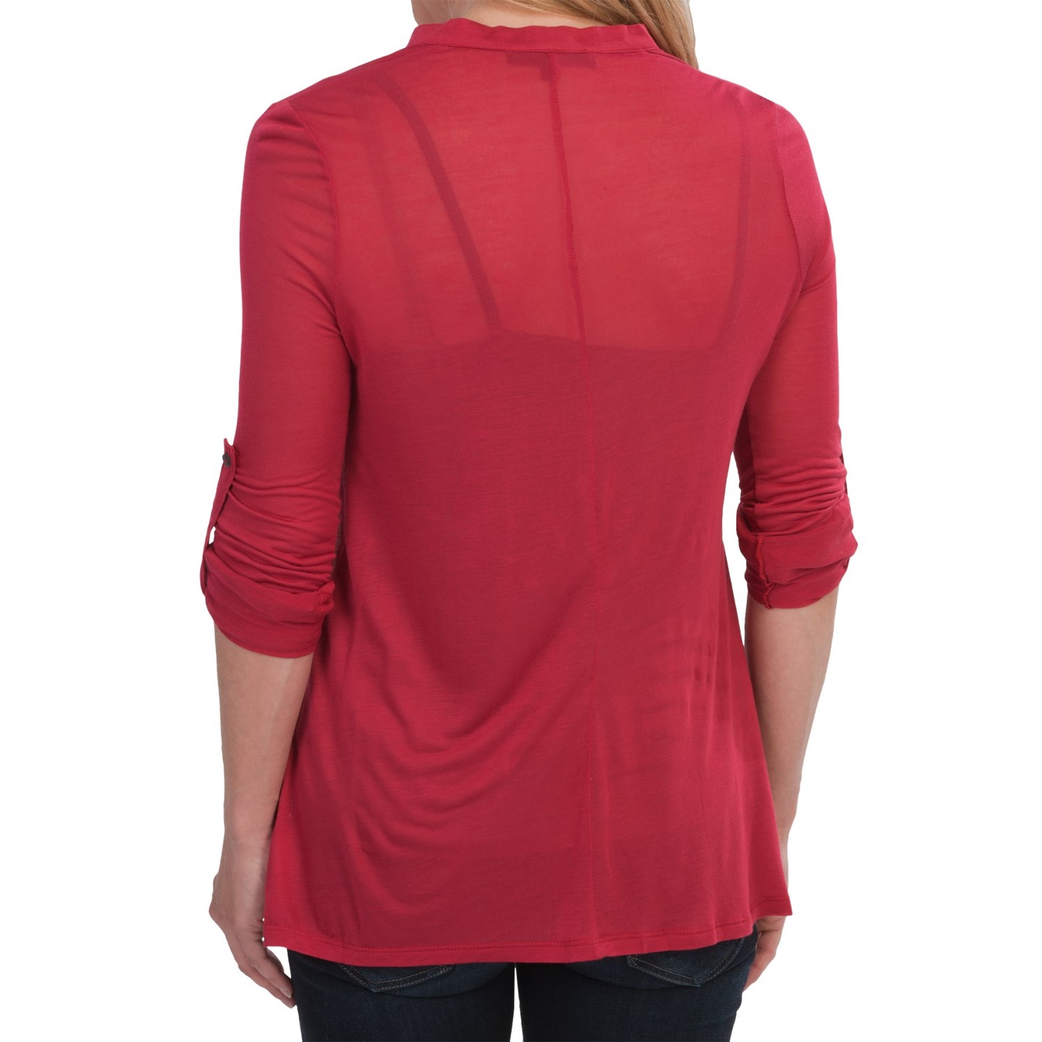 V-Neck Modal Knit Shirt - 2-Pocket, Roll-Up Long Sleeve (For Women)