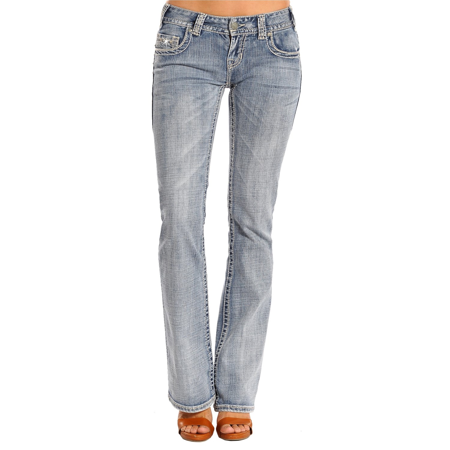 Rock & Roll Cowgirl Metallic Leather Accent Jeans - Low Rise, Bootcut (For Women)