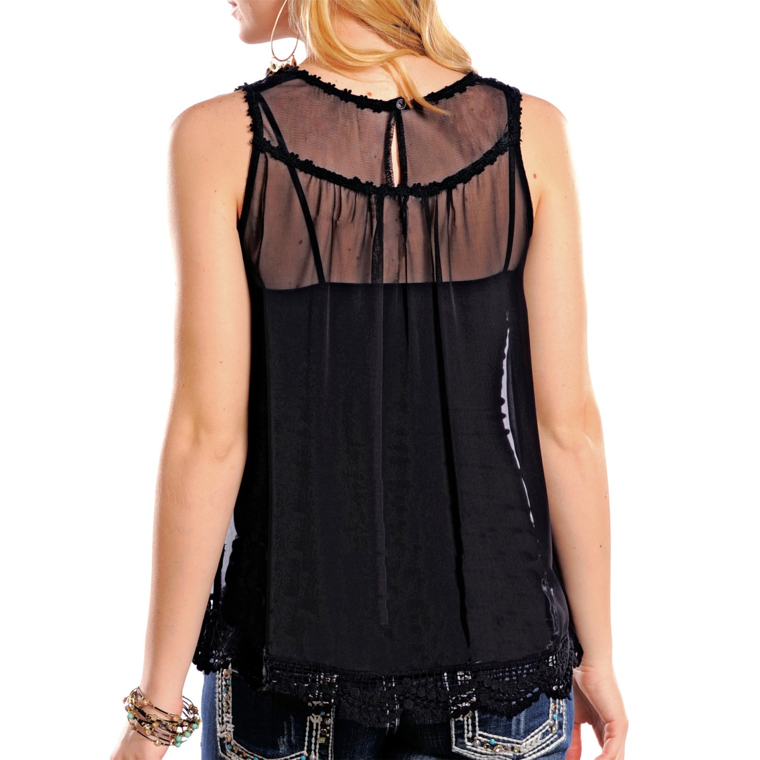 Panhandle Lace Chiffon Tank Top (For Women)