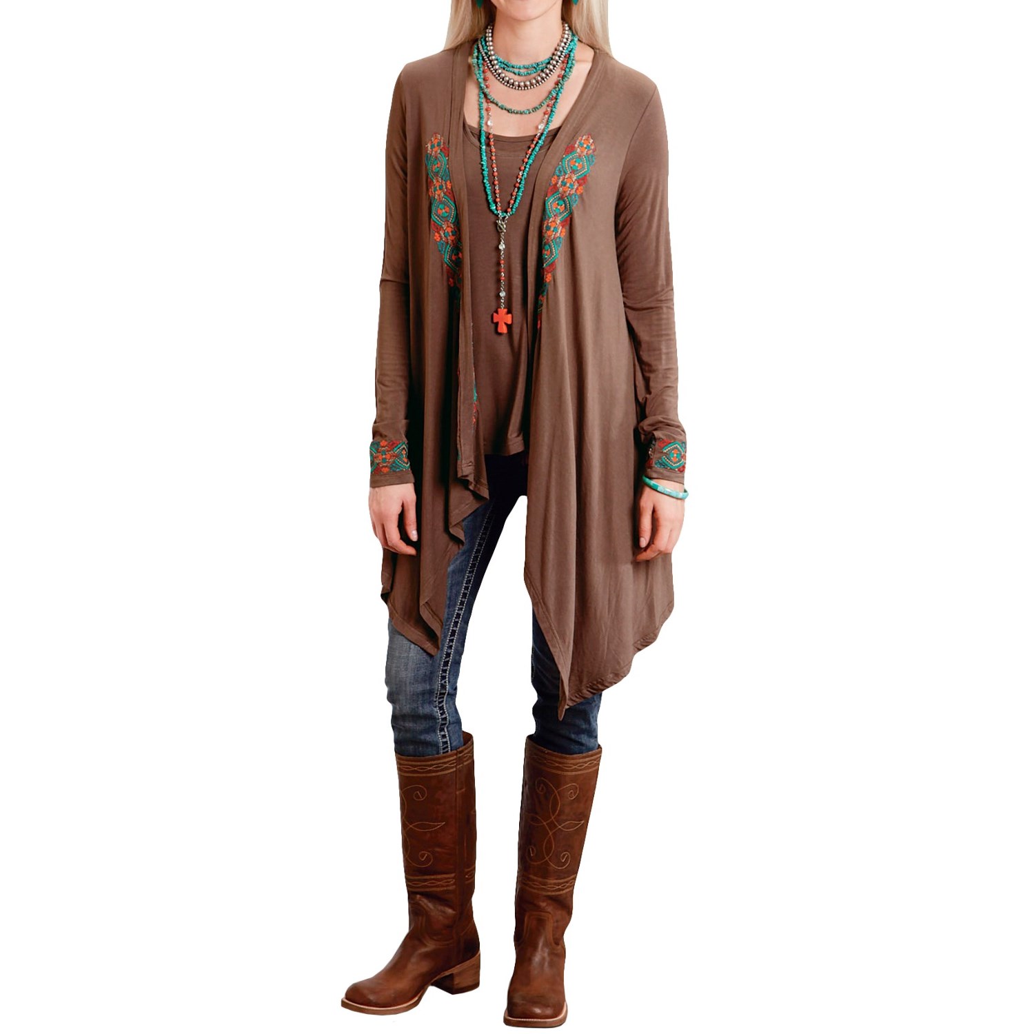 Stetson Embroidered Jersey Kimono Cardigan (For Women)