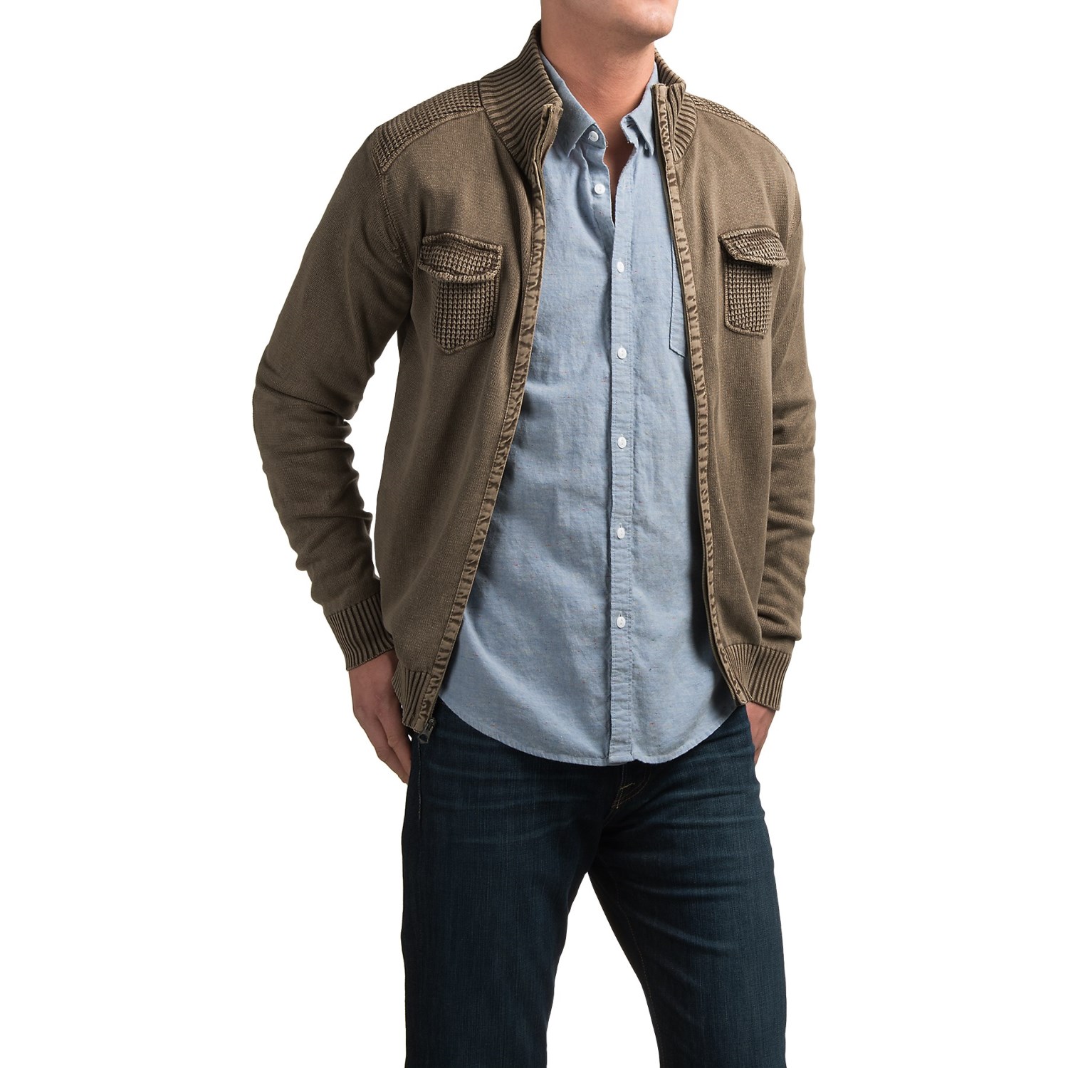 Weatherproof Stonewashed Zip Cardigan Sweater (For Men)