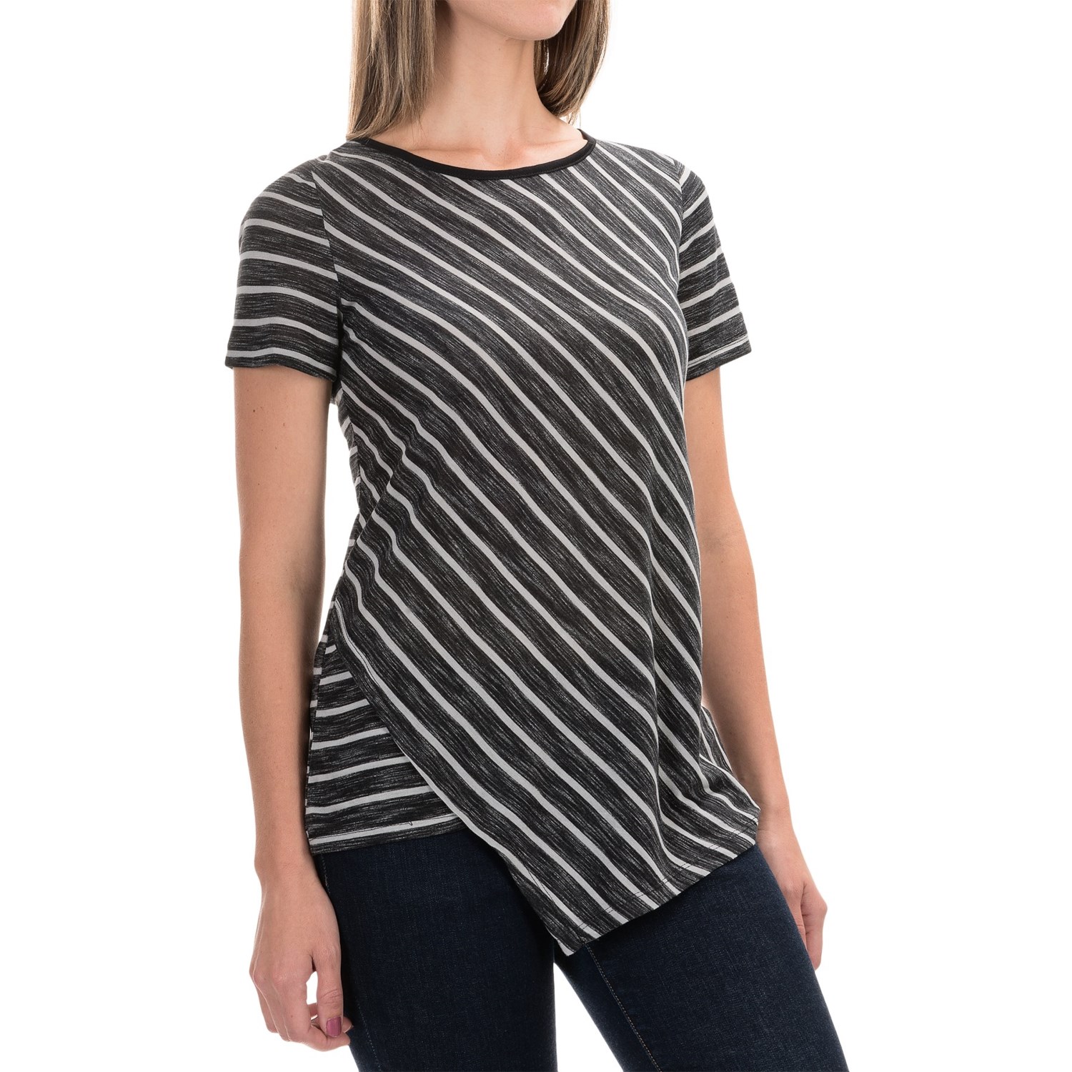 G.H. Bass & Co. Streaked Stripes Shirt - Asymmetric Hem, Short Sleeve (For Women)