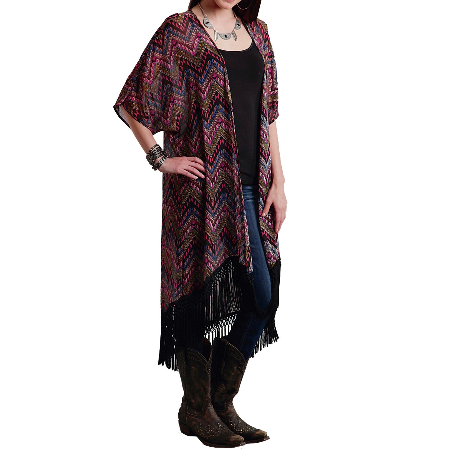 Roper Aztec Chevron Print Kimono Cardigan - Short Sleeve (For Women)