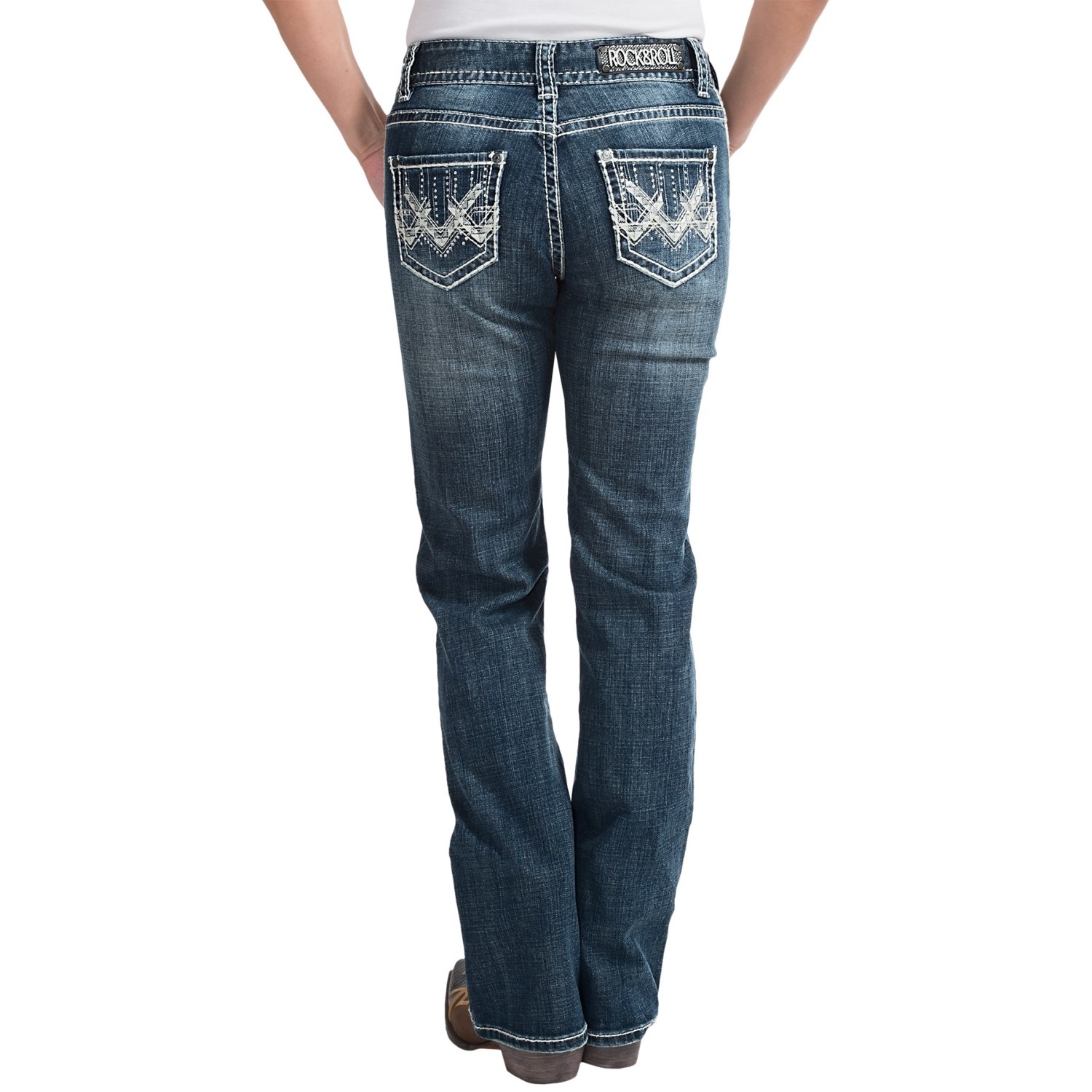 Rock & Roll Cowgirl Embroidered Rhinestone Jeans - Mid Rise, Bootcut (For Women)