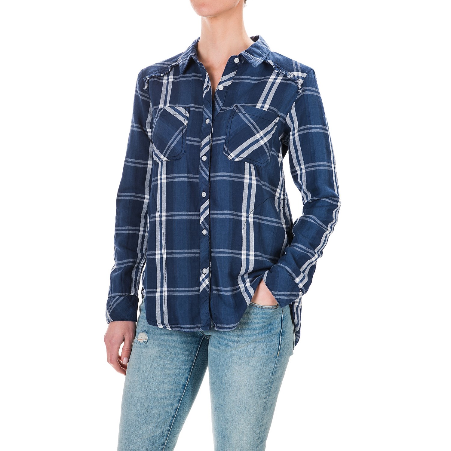 dylan Indigo Plaid Shirt Jacket - Long Sleeve (For Women)