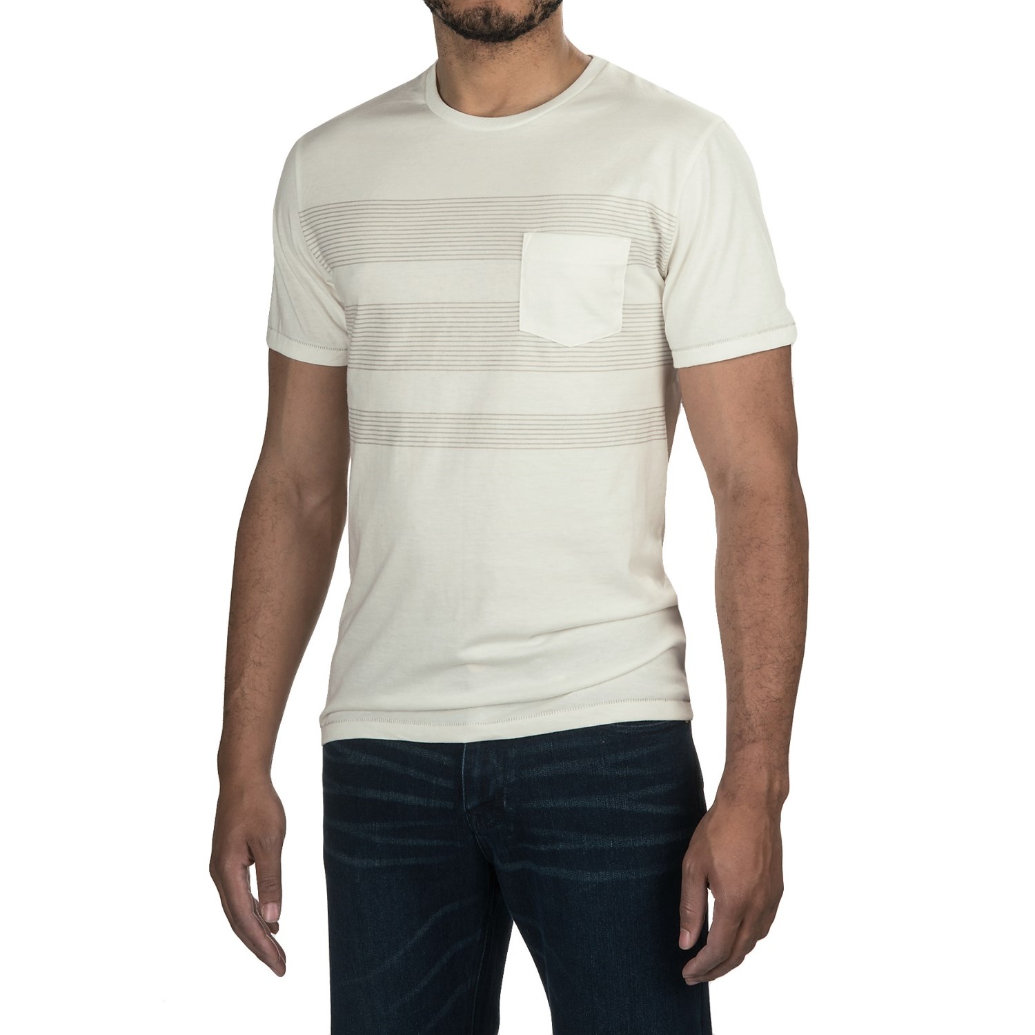 One-Pocket Pinstripe T-Shirt - Crew Neck, Short Sleeve (For Men)