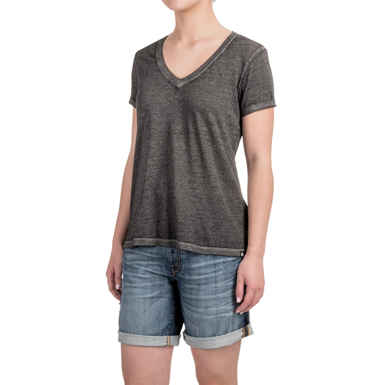 Heathered High-Low Knit Shirt - V-Neck, Short Sleeve (For Women)