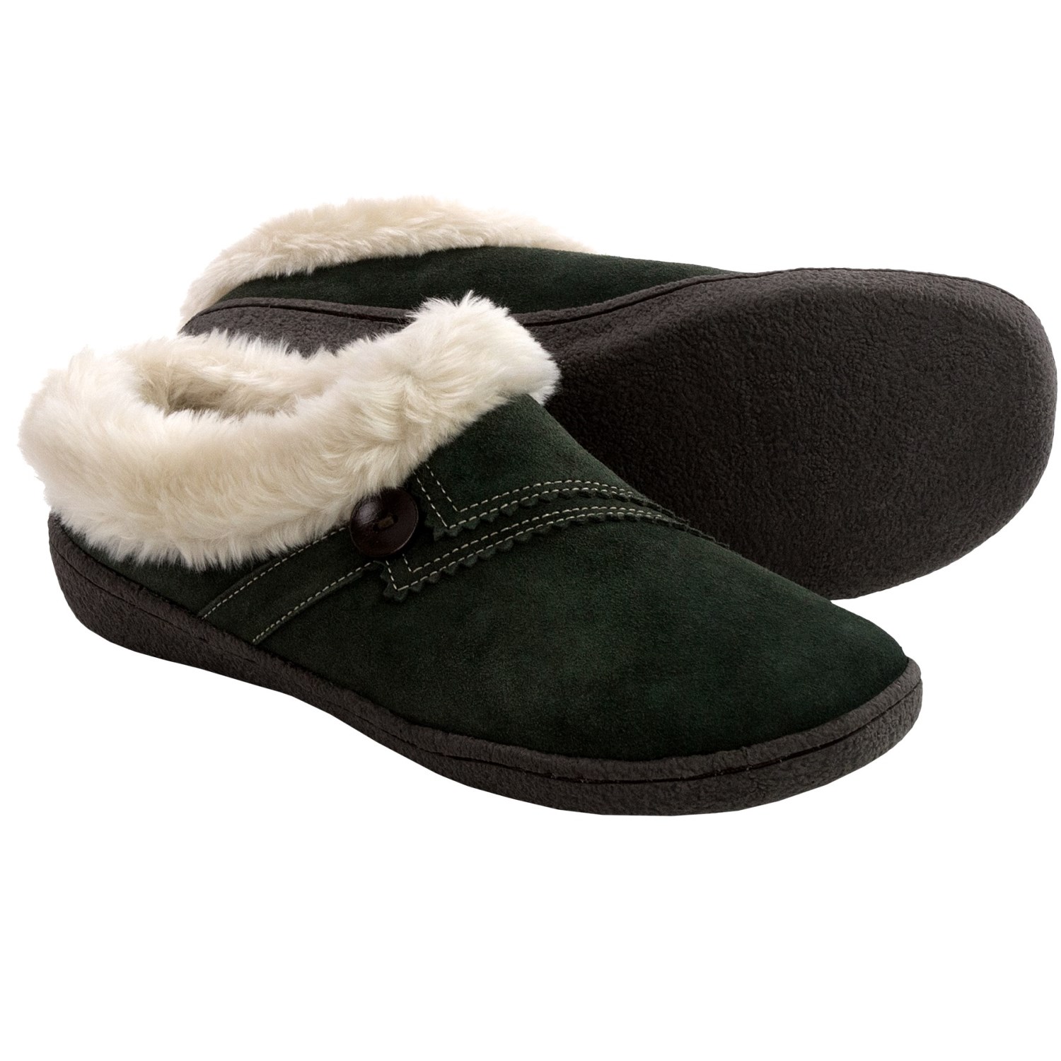 Clarks Button Clog Slippers - Suede, Faux-Fur Lined (For Women)