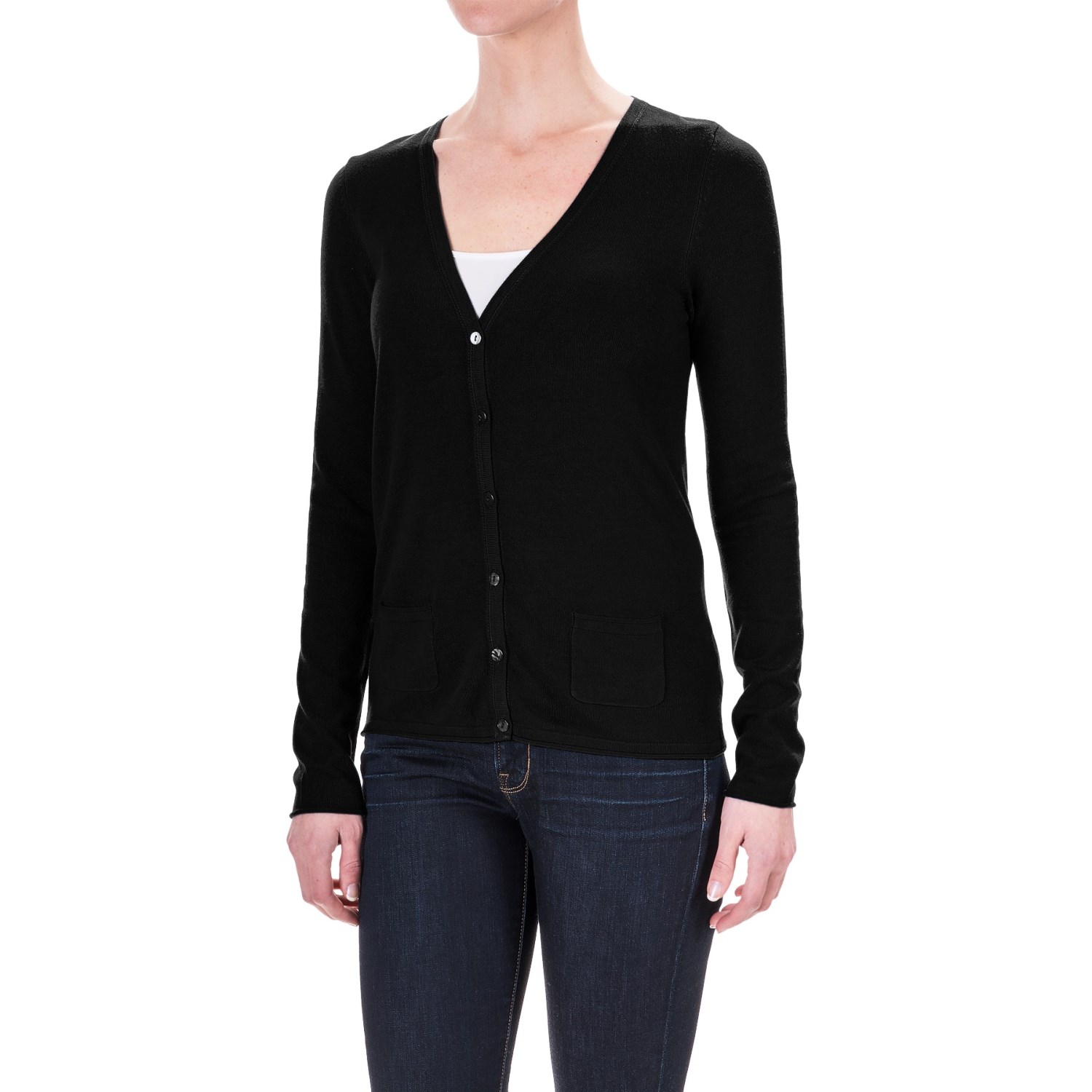 Rayon Pocketed Cardigan Sweater - V-Neck