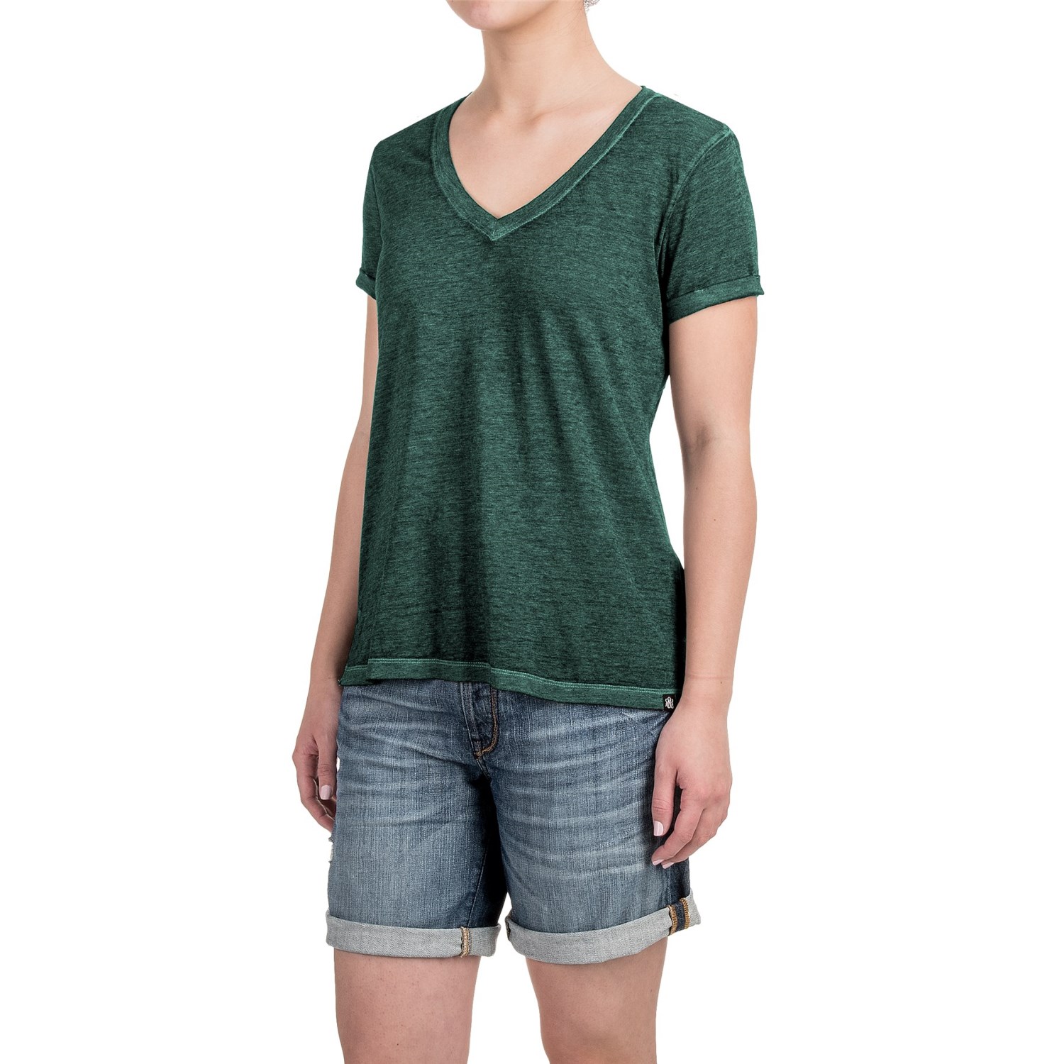 Heathered High-Low Knit Shirt - V-Neck, Short Sleeve (For Women)