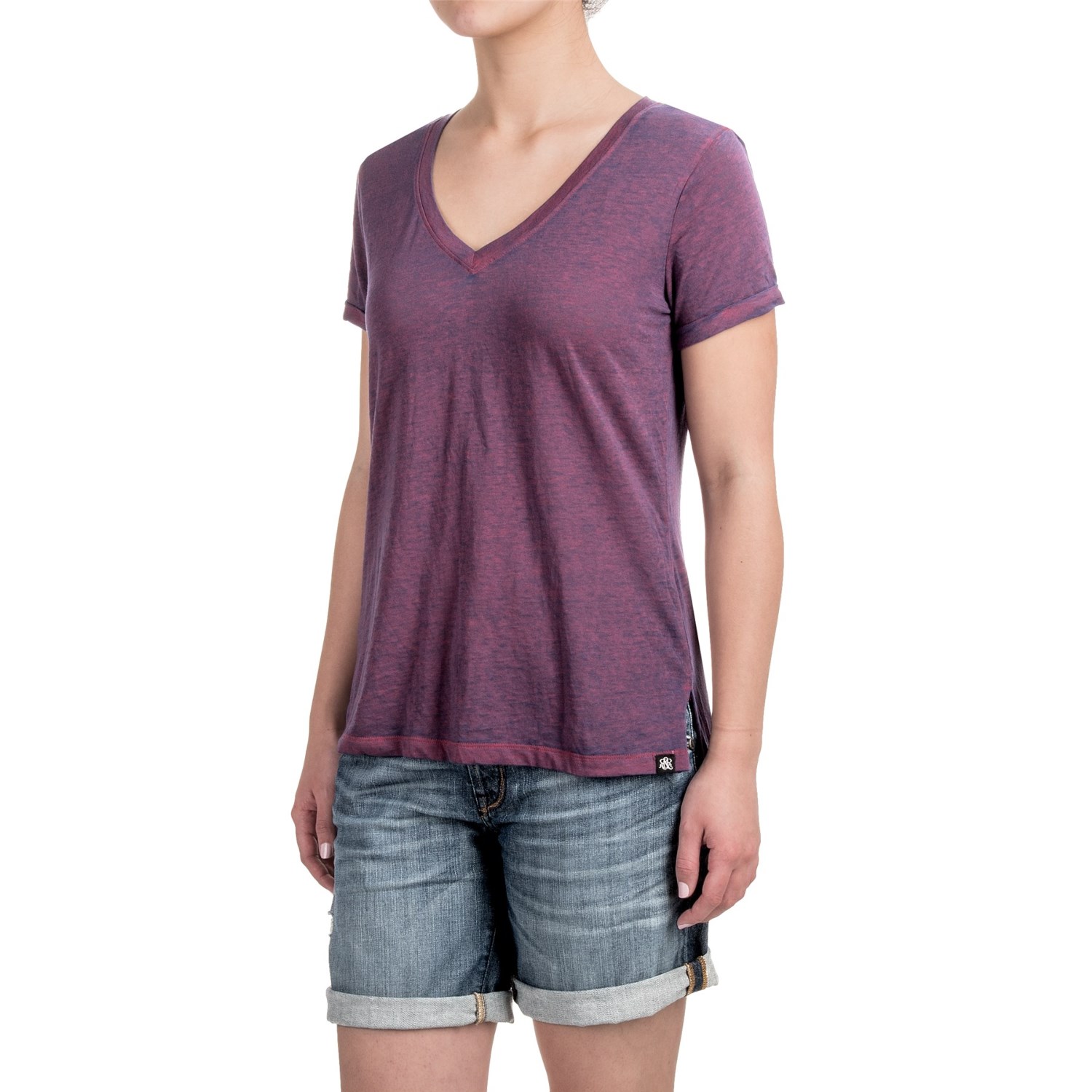 Heathered High-Low Knit Shirt - V-Neck, Short Sleeve (For Women)