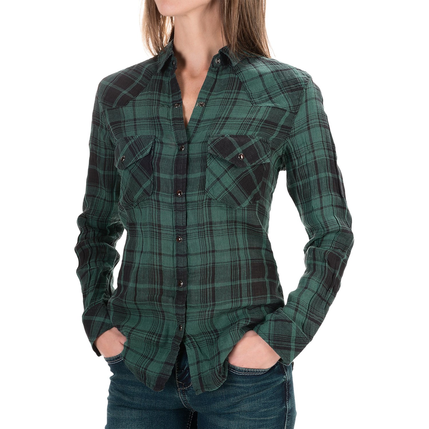 Seven7 Relaxed Fit Plaid Shirt - Snap Front, Long Sleeve (For Women)