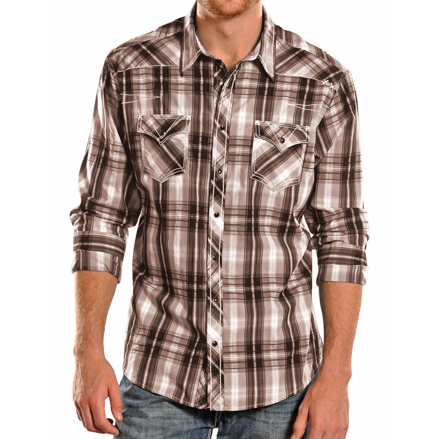 Rock & Roll Cowboy X-Stitch Plaid Shirt - Snap Front, Long Sleeve (For Men)